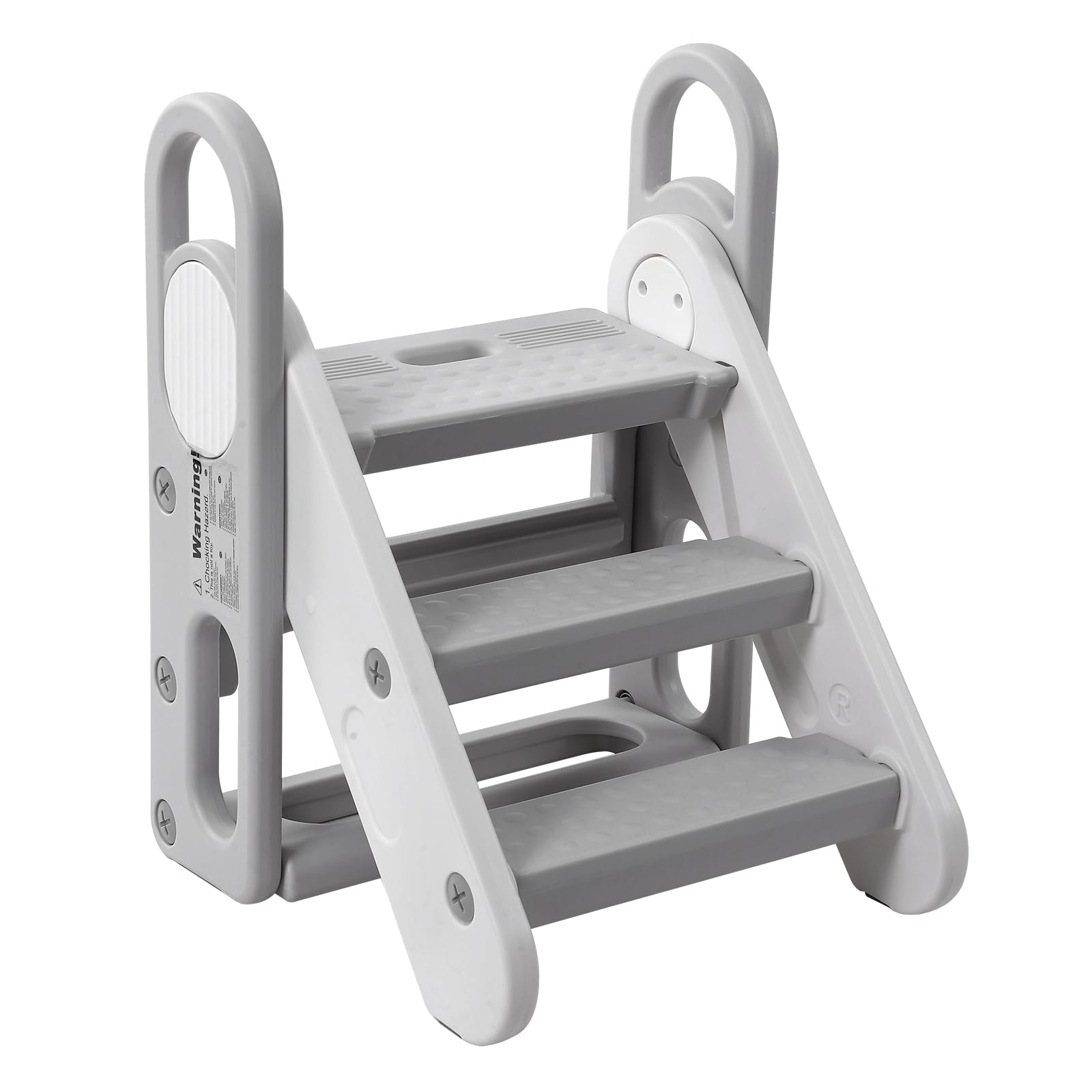 Foldable 3 Steps Stool For Toddlers, Folding Step Ladder With Handles, Adjustable Kids Step Stool For Bathroom Sink, Kitchen, Be