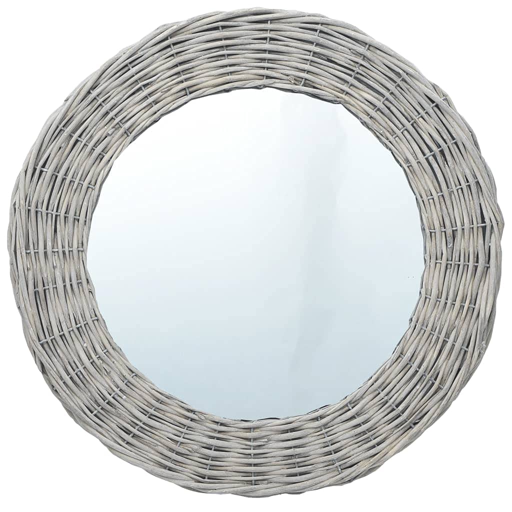 vidaXL 27.6" Wicker Wall-Mounted Mirror - Handmade Round Mirror with Wall Mounting Accessories - Unique Natural Rattan Frame - Ideal for Hallway, Bathroom