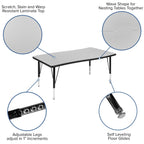 Flash Furniture 76" Oval Wave Collaborative Laminate Activity Table Set With 14" Student Stack Chairs, Grey/Black