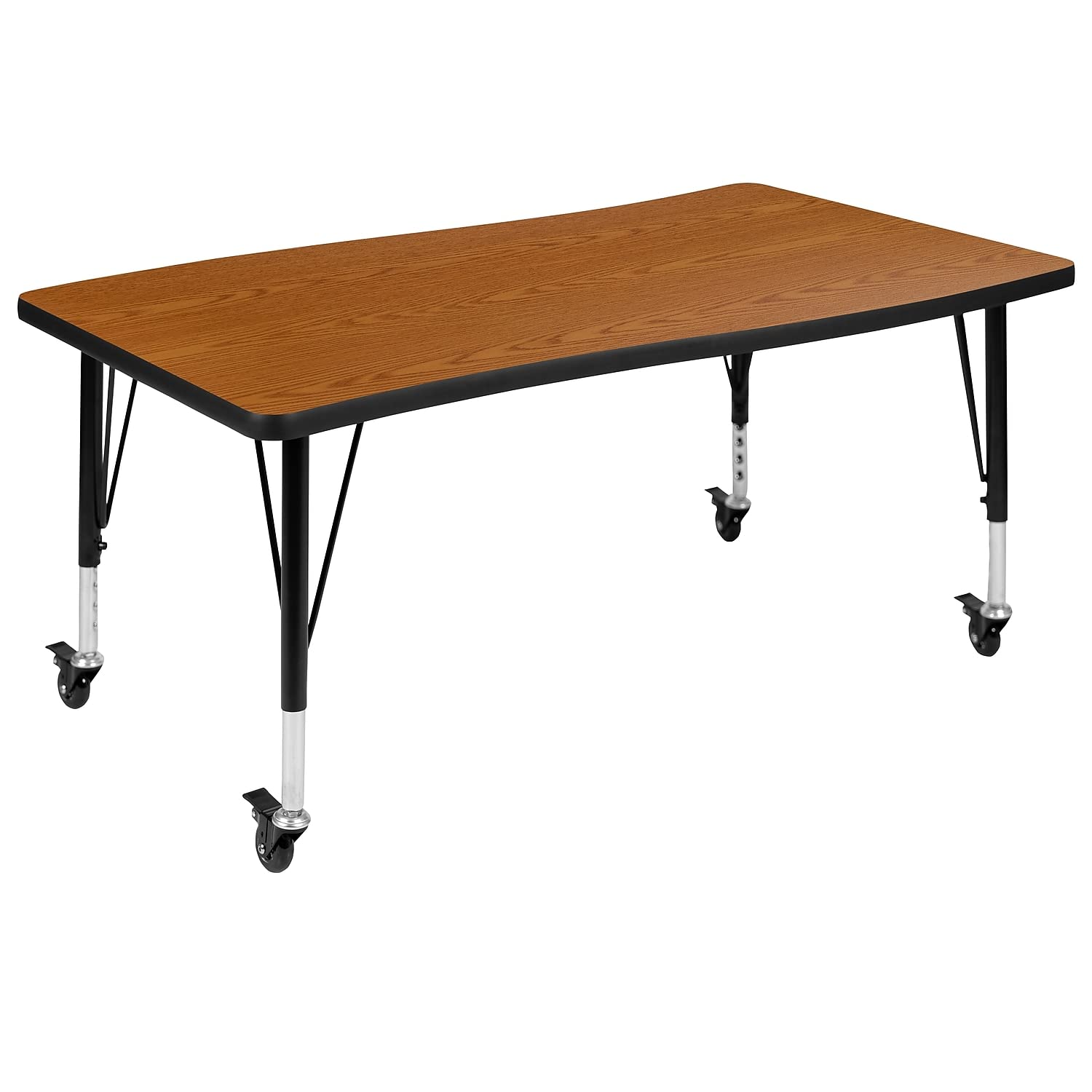 Flash Furniture Wren Mobile 28W x 47.5L Rectangular Wave Flexible Collaborative Oak Thermal Laminate Activity Table - Height Adj