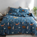 Clothknow Blue Bear Comforter Set Full 3Pcs Navy Bear Bedding Comforter Sets Woodland Rustic Animal Fox Rabbit Bed Comforter Set