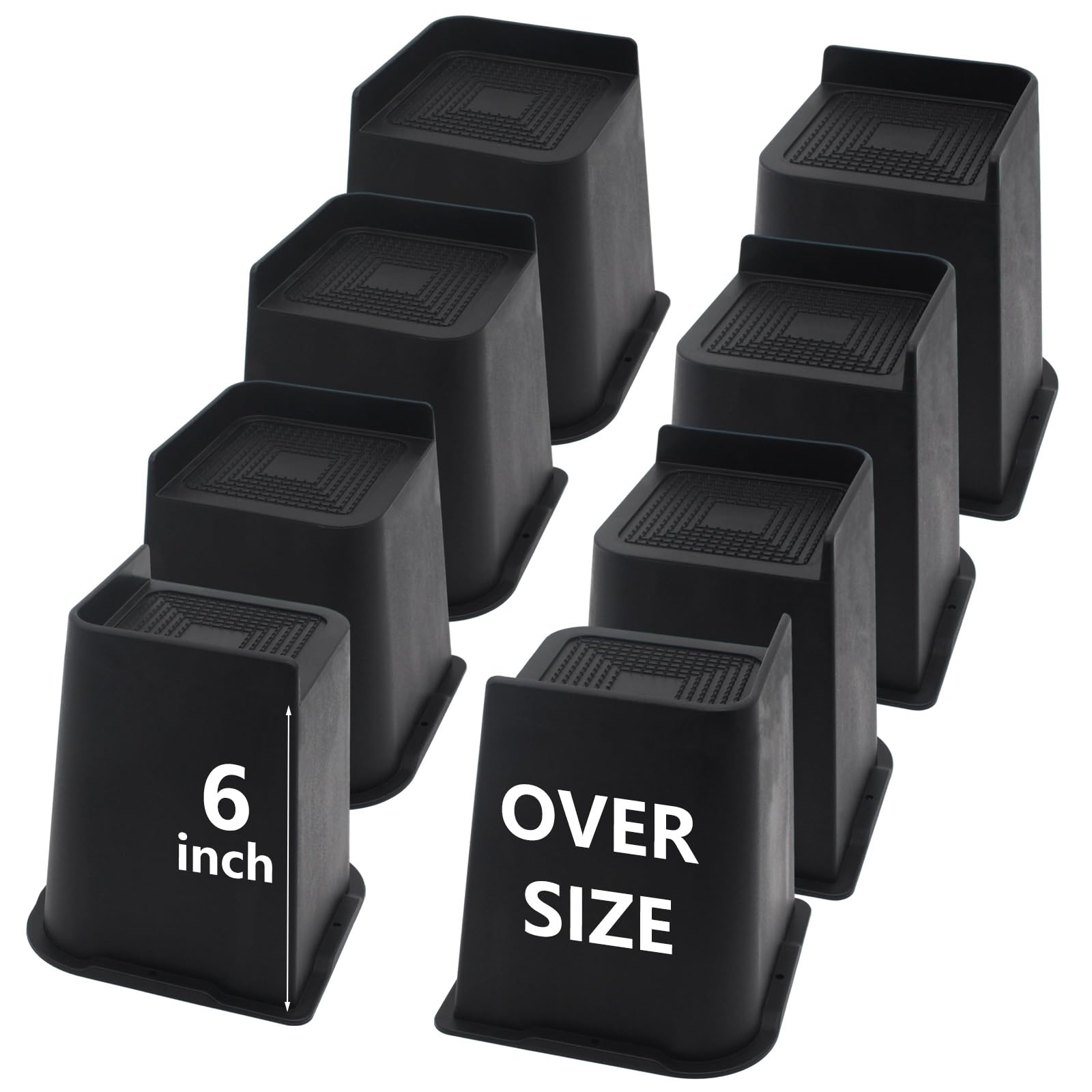 Hanihua 8 Pack Bed Risers 6 Inch Heavy Duty, Oversized Furniture Risers, Black Bed Lifts Risers For Table, Sofa, Chair, Couch, D
