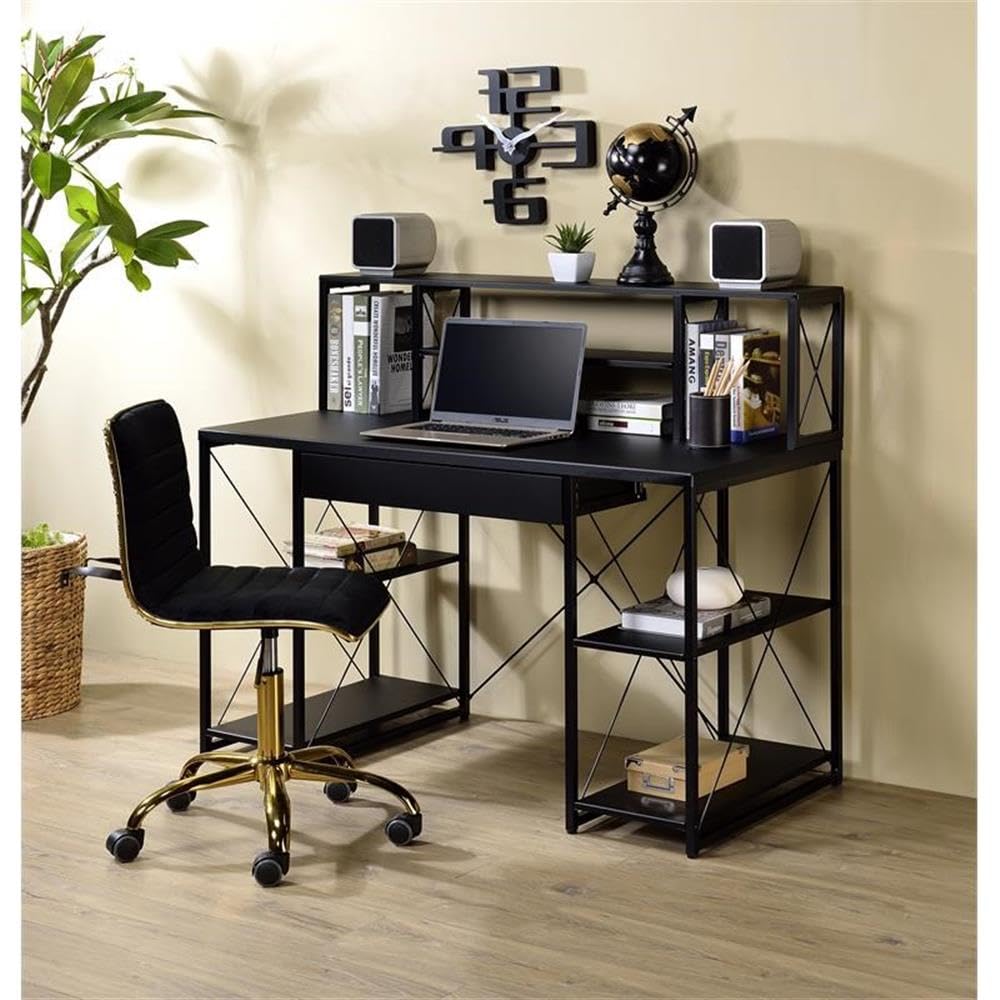 Acme Amiel Wooden 1-Drawer Writing Desk with Small Hutch in Black