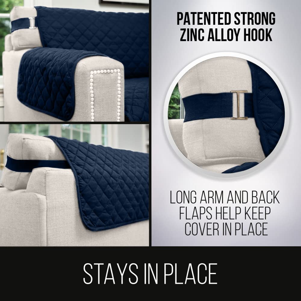 Sofa Shield Patented Chair Slipcover, Reversible Tear Resistant Soft Quilted Microfiber, 48” Seat Width, Durable Furniture Stain Protector With Straps, Washable Cover For Dogs, Kids, Navy Sand