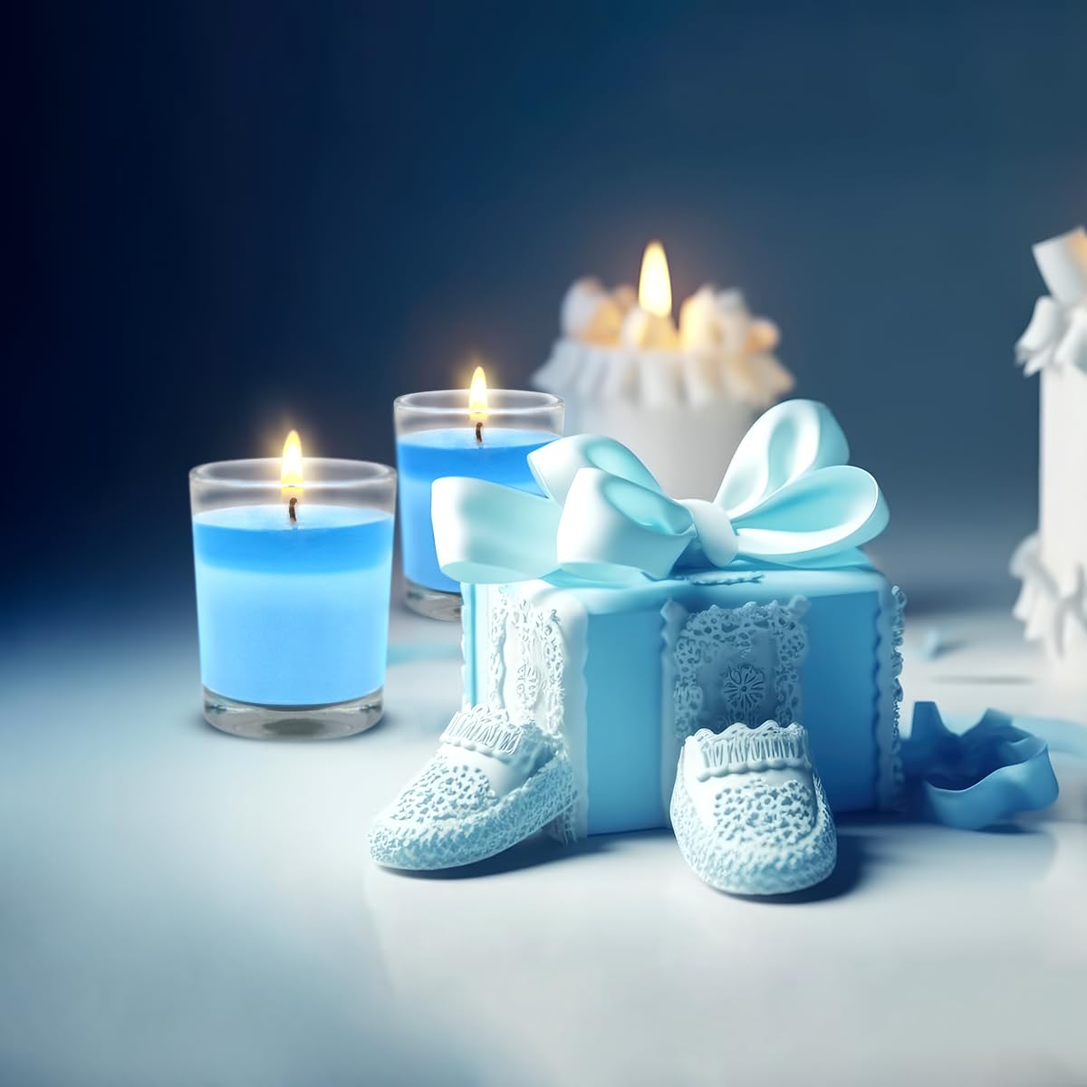 Set Of 4 Babyblue Votive Candles Clear Glass Filled Unscented Soy Wax Candle For Home Spa Weddings Holiday Baby-Shower Party And