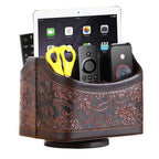 Yapishi Antique Leather Remote Control Holder, 360 Degree Spinning Desk Tv Remote Caddy/Box, Bedside Table Organizer For Control