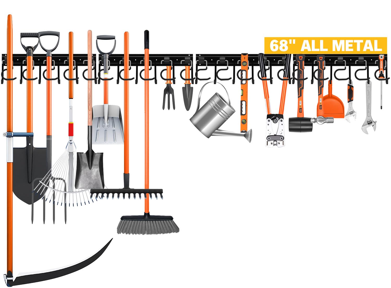 ELEAD 68 All Metal Adjustable Garden Tool Organizer: Garage Tool Organizer Wall Mount with Black Hooks, Garage Organizers and 