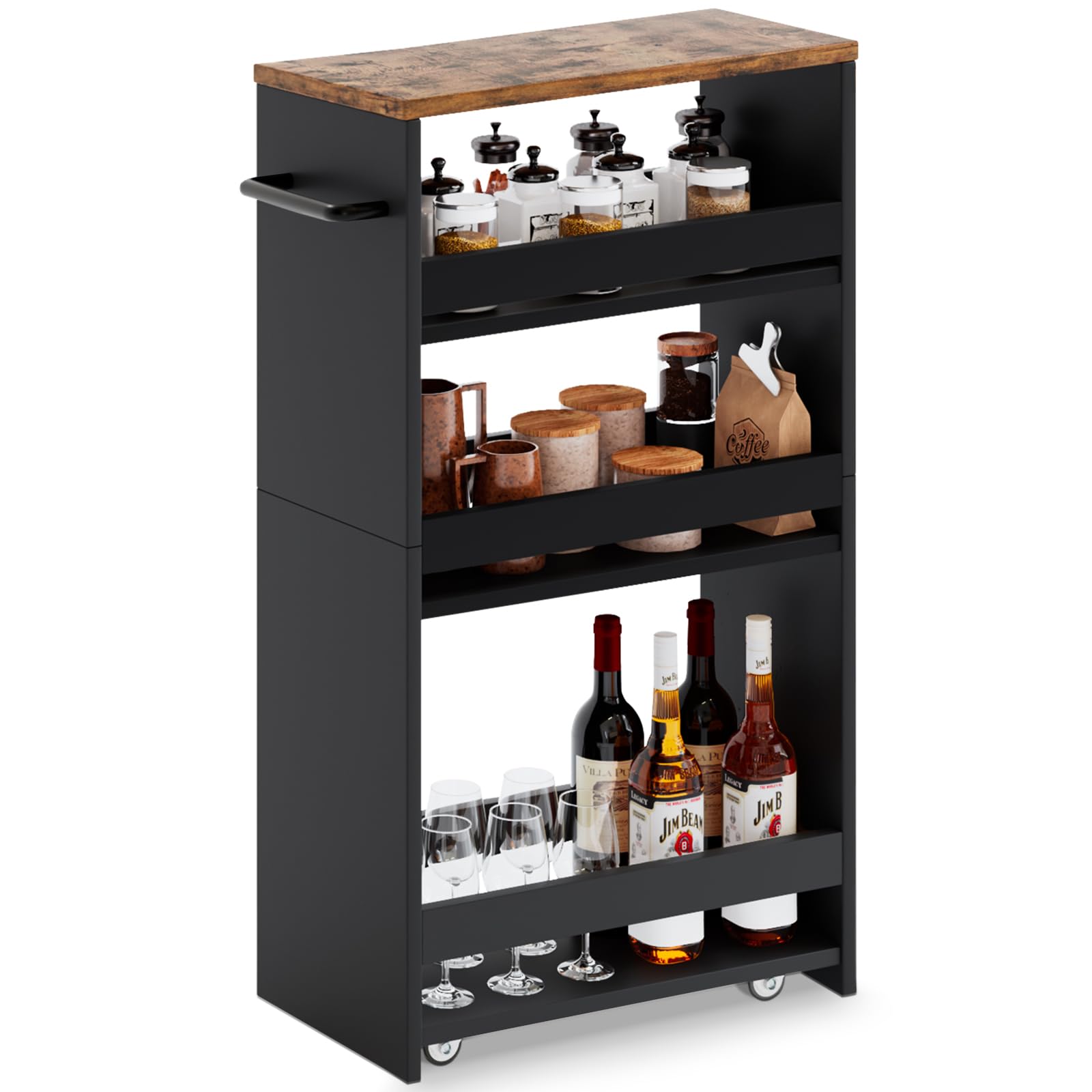 Marty Rolling Storage Cart 7.9' W, 4-Tier Kitchen Cart With Wheels Handle, Slim Storage Cart Mobile Shelving Utility Carts For