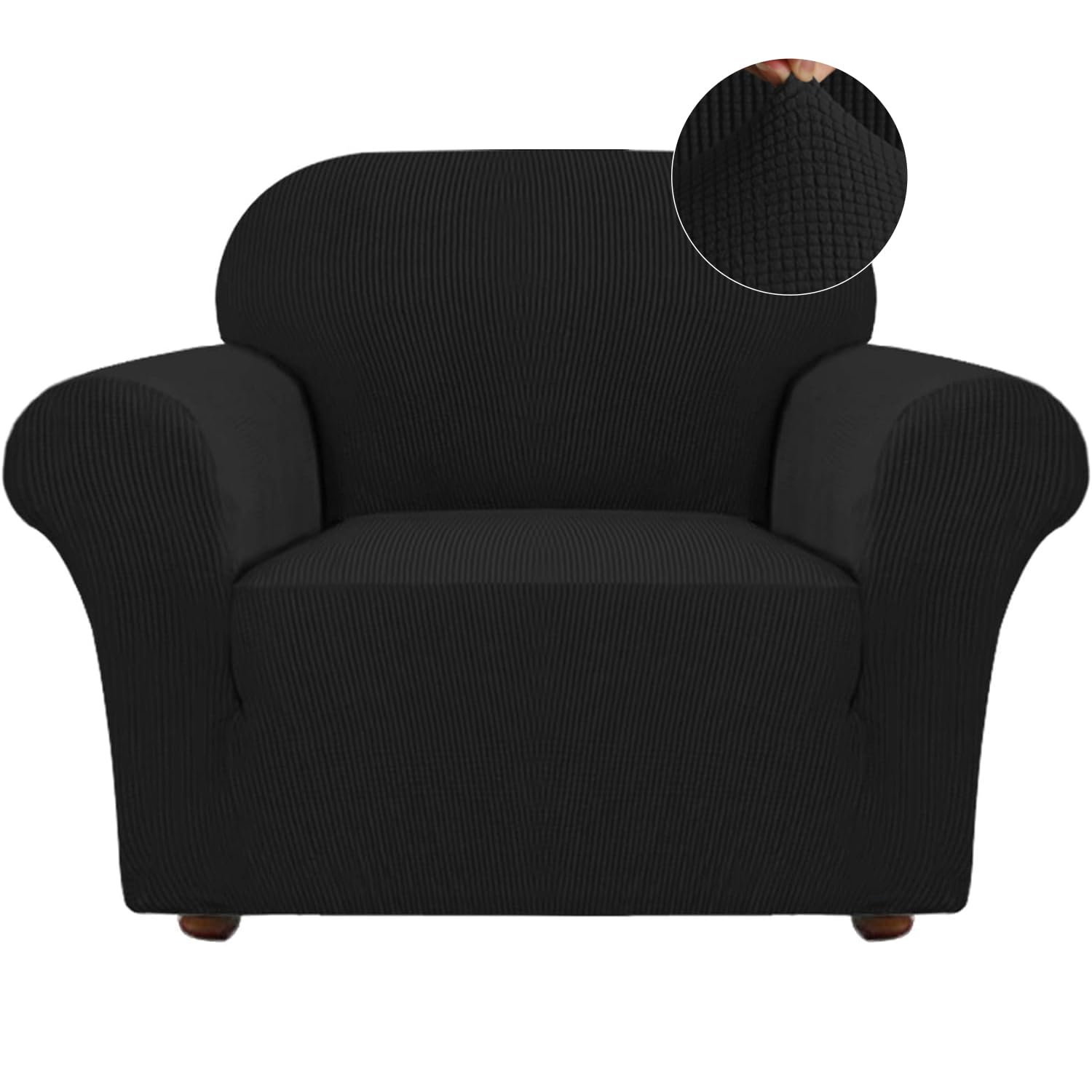 Turquoize Stretch Sofa Slipcover Chair Slipcover 1 Piece Chair Covers For Living Room Armchair Covers Slipcovers With Jacquard Fabric And Elastic Bottom Pet Furniture Protector (Armchair, Black)