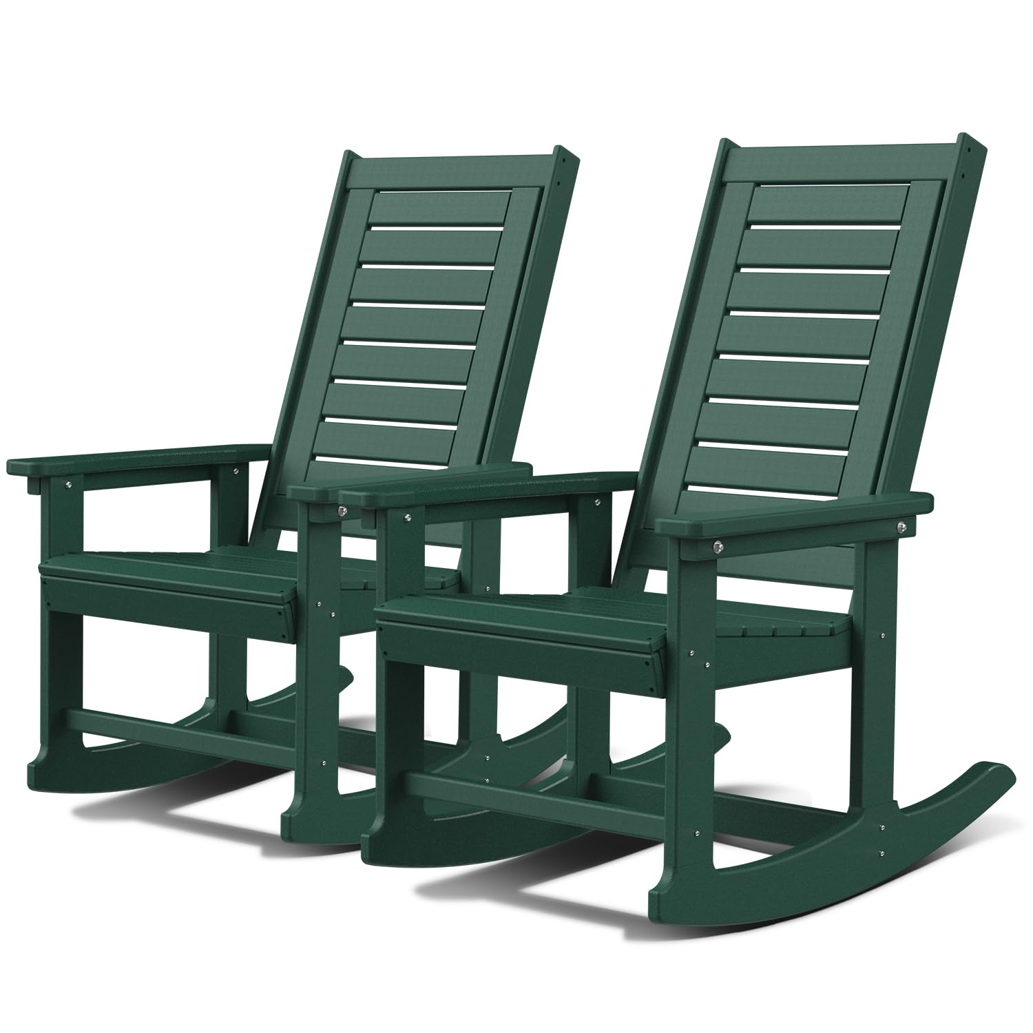 Greenvines Outdoor Rocking Chairs | Set Of 2 | Porch Rocker | Hdpe Plastic | Forest Green | Oversized Rockers | High Back | Big & Tall | Ladder Back | For Patio Outside Backyard Balcony Garden