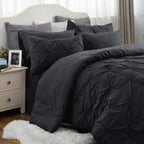 Bedsure Black King Size Comforter Set - Bedding Set King 7 Pieces, Pintuck Bed In A Bag Black Bed Set With Comforter, Sheets, Pi