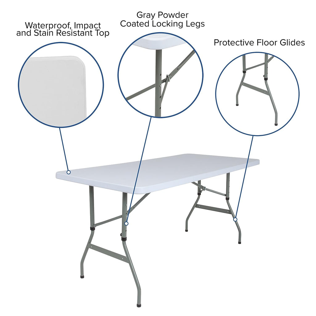 Flash Furniture Kathryn 4.93-Foot Height Adjustable Granite White Plastic Folding Table