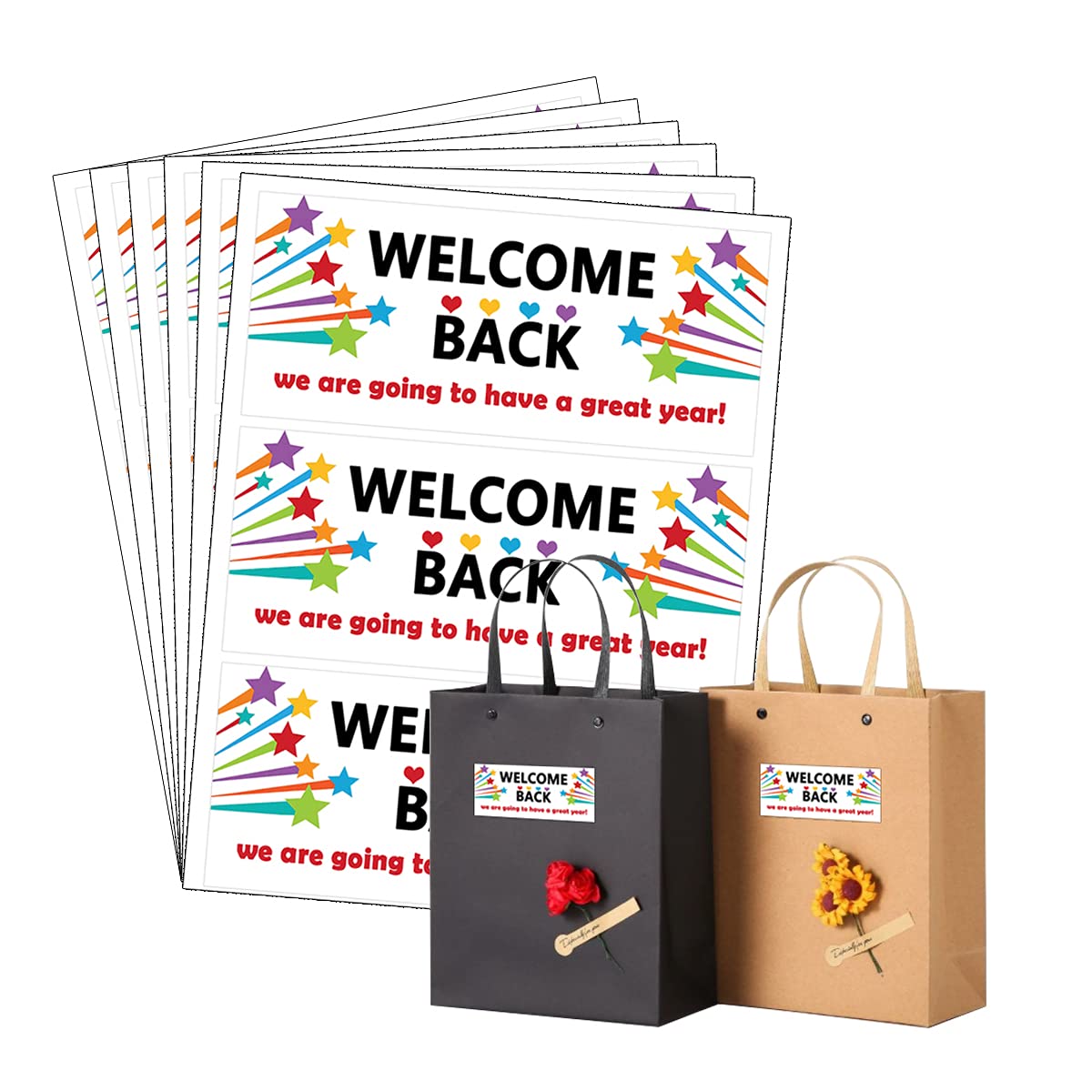 Top Label Welcome Back To School Sticker Label,Back-To-School Present Package Stickers,4X2 Inch,120 Pcs Per Pack