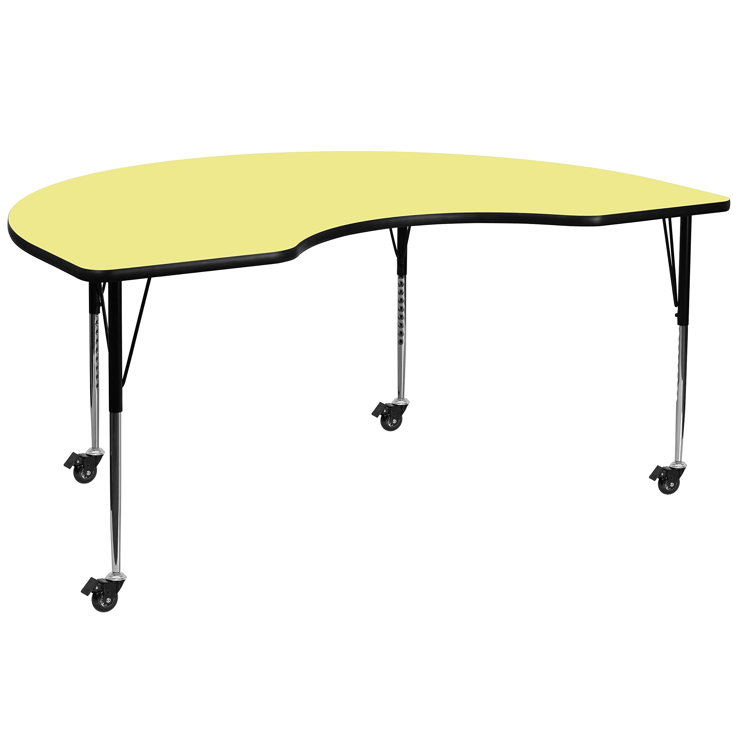 Flash Furniture Mobile Kidney Thermal Laminate Activity Table With Standard Height Adjustable Legs, 48"W X 72"L, Yellow