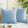 Quorgves Light Blue Throw Pillows Spring Light Blue Pillow Covers 18X18 Inch Pack Of 2 Soft Velvet Square Solid Sky Blue Throw P