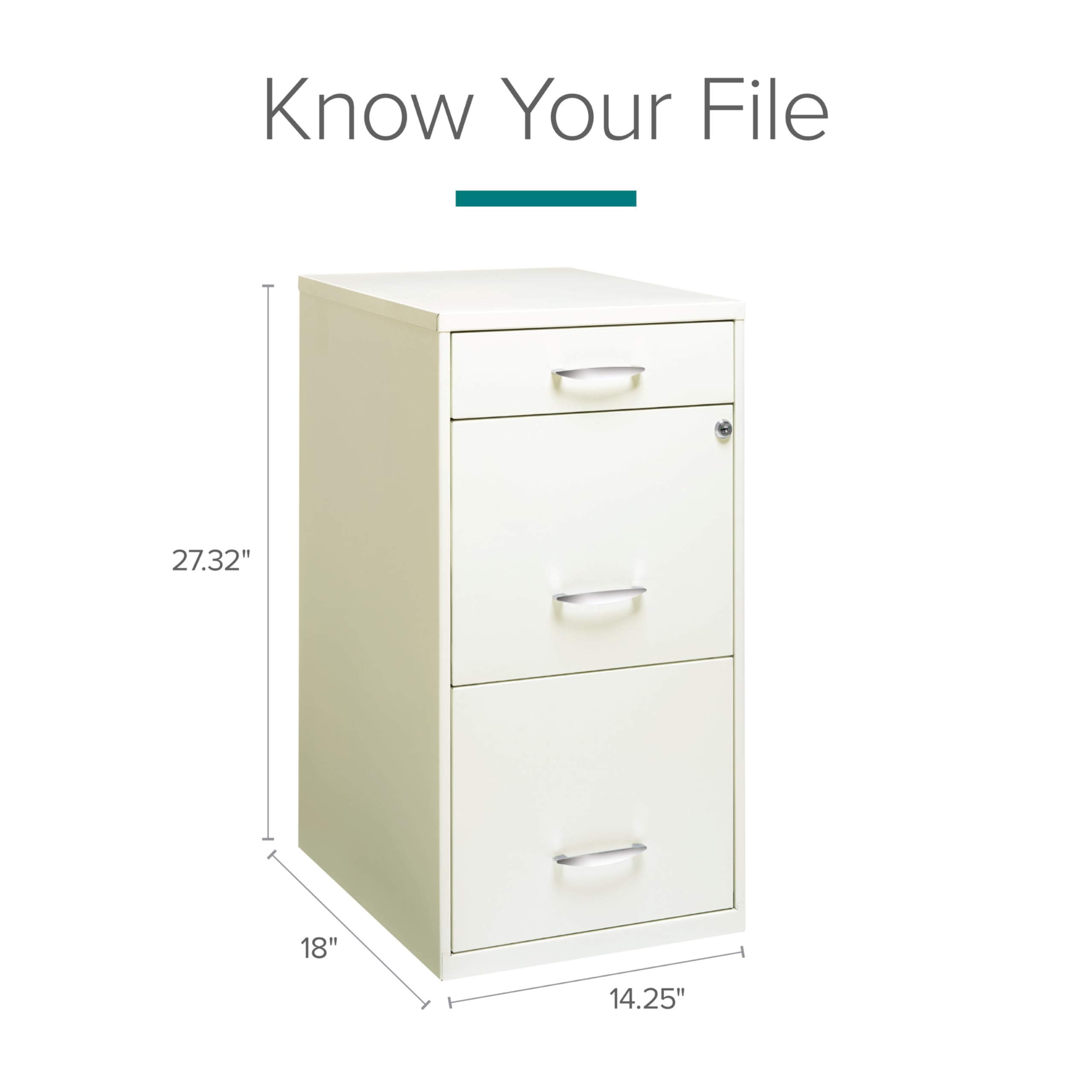 Hirsh Space Solutions 18' Deep 3-Drawer Contemporary Metal File Cabinet, Letter Size, Smooth Glides, For Small Office/Home Office, In Pearl White