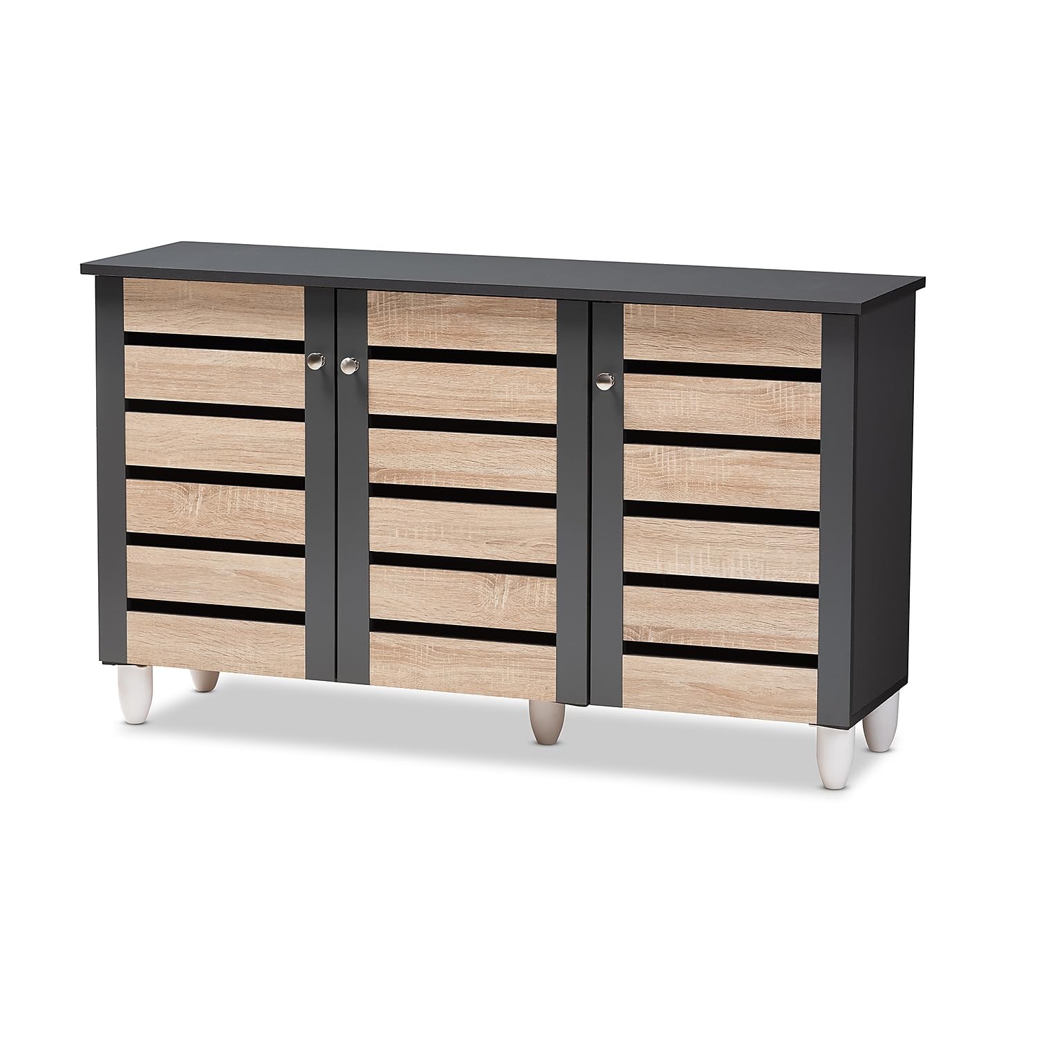 Baxton Studio Gisela 3-Door Shoe Storage Cabinet, Oak and Dark Gray (152-9173-HiT)