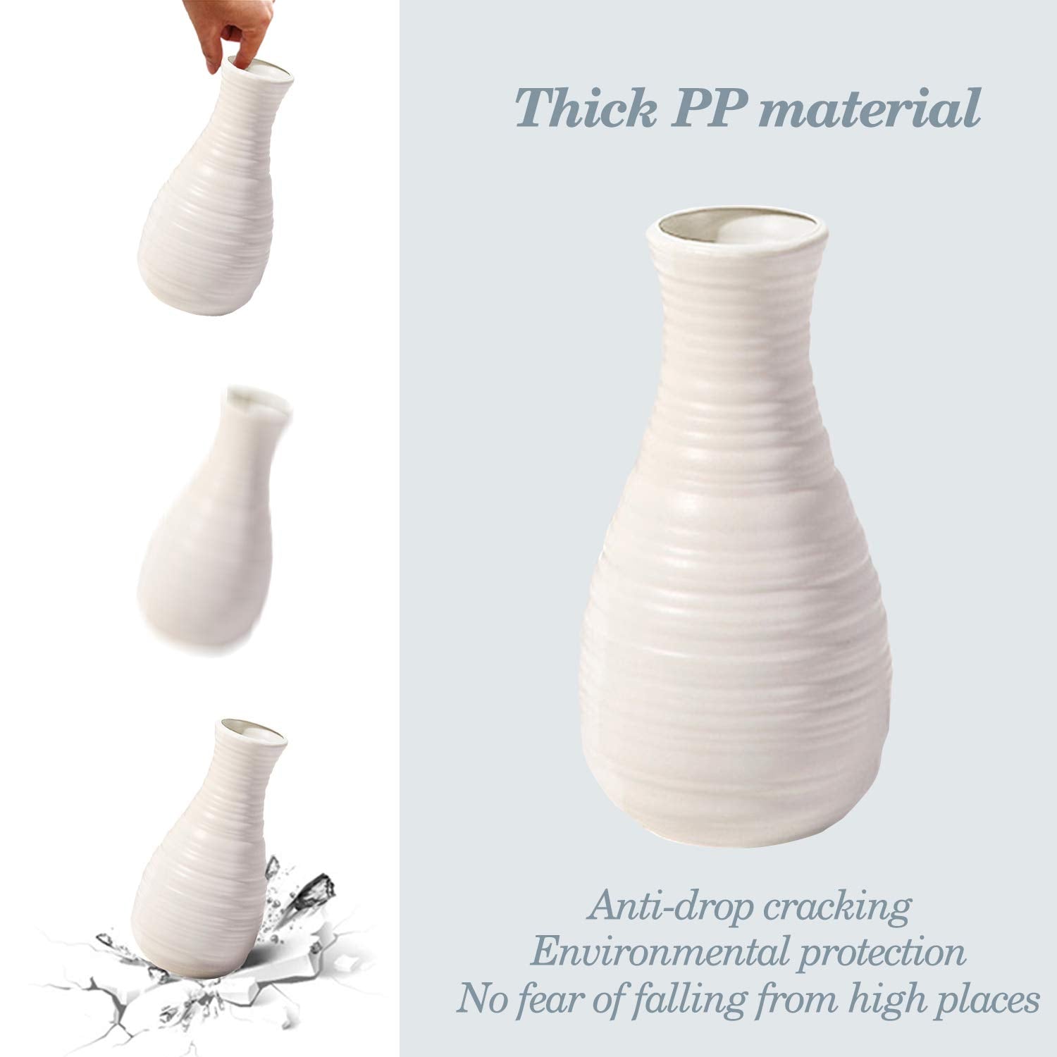 WELLIN Unbreakable Ceramic Look Plastic Vase for Home Decor - Seashell White