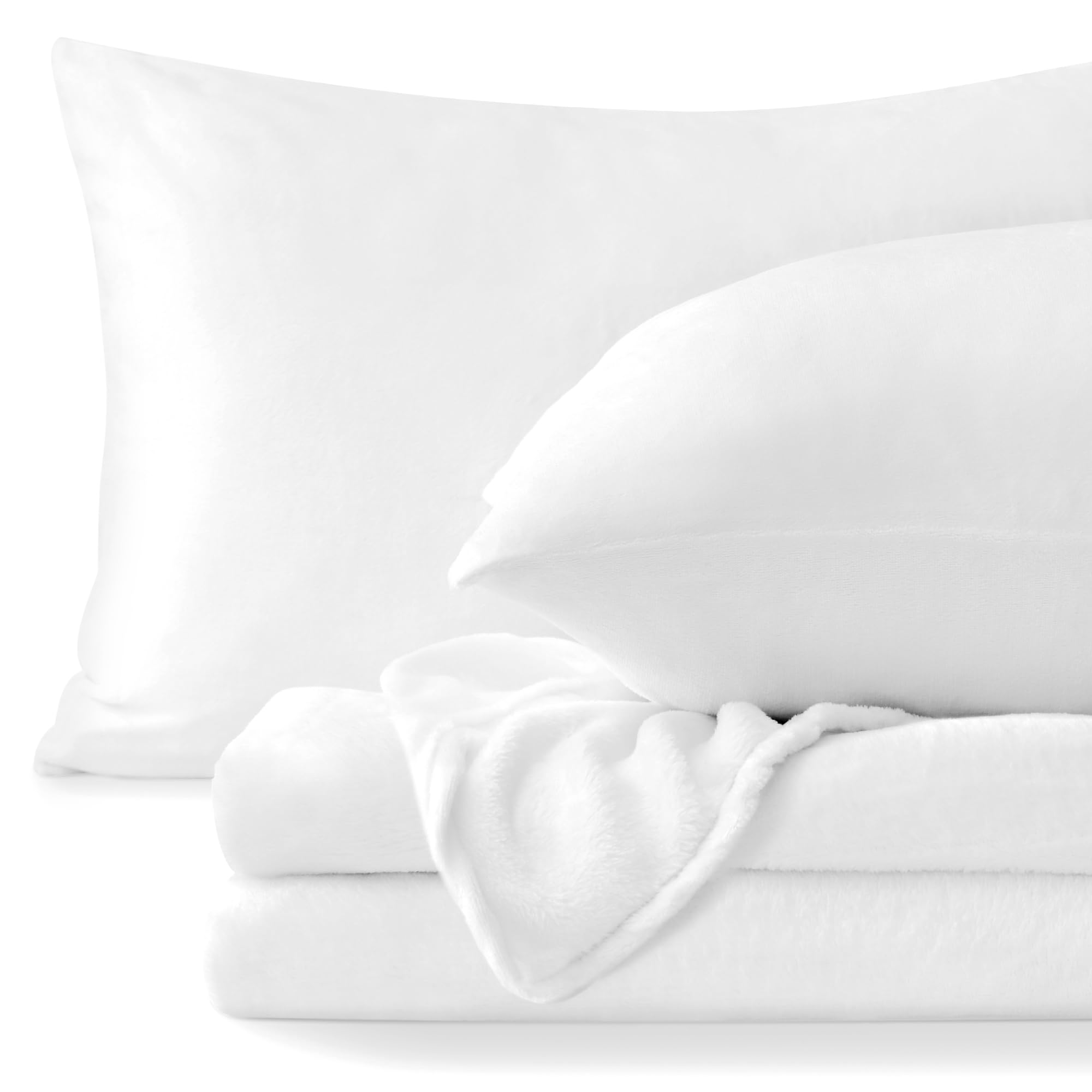 Bedelite Flannel Sheets Queen Size Bright White - Super Soft Fleece Sheets Set Fluffy Extra Plush, 4 Piece(Include Fitted Sheet,