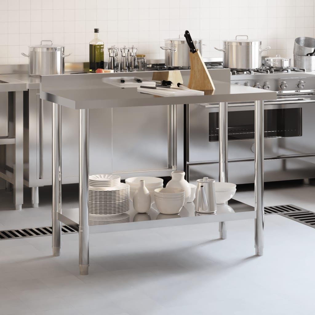 vidaXL Stainless Steel Kitchen Work Table 43.3"x21.7"x36.6" with Backsplash for Commercial Use in Restaurant, Bar, School