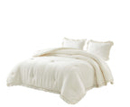 Chezmoi Collection Nora 3-Piece Ruffled Edge Trim Soft Washed Microfiber Comforter Set (Queen, Ivory)