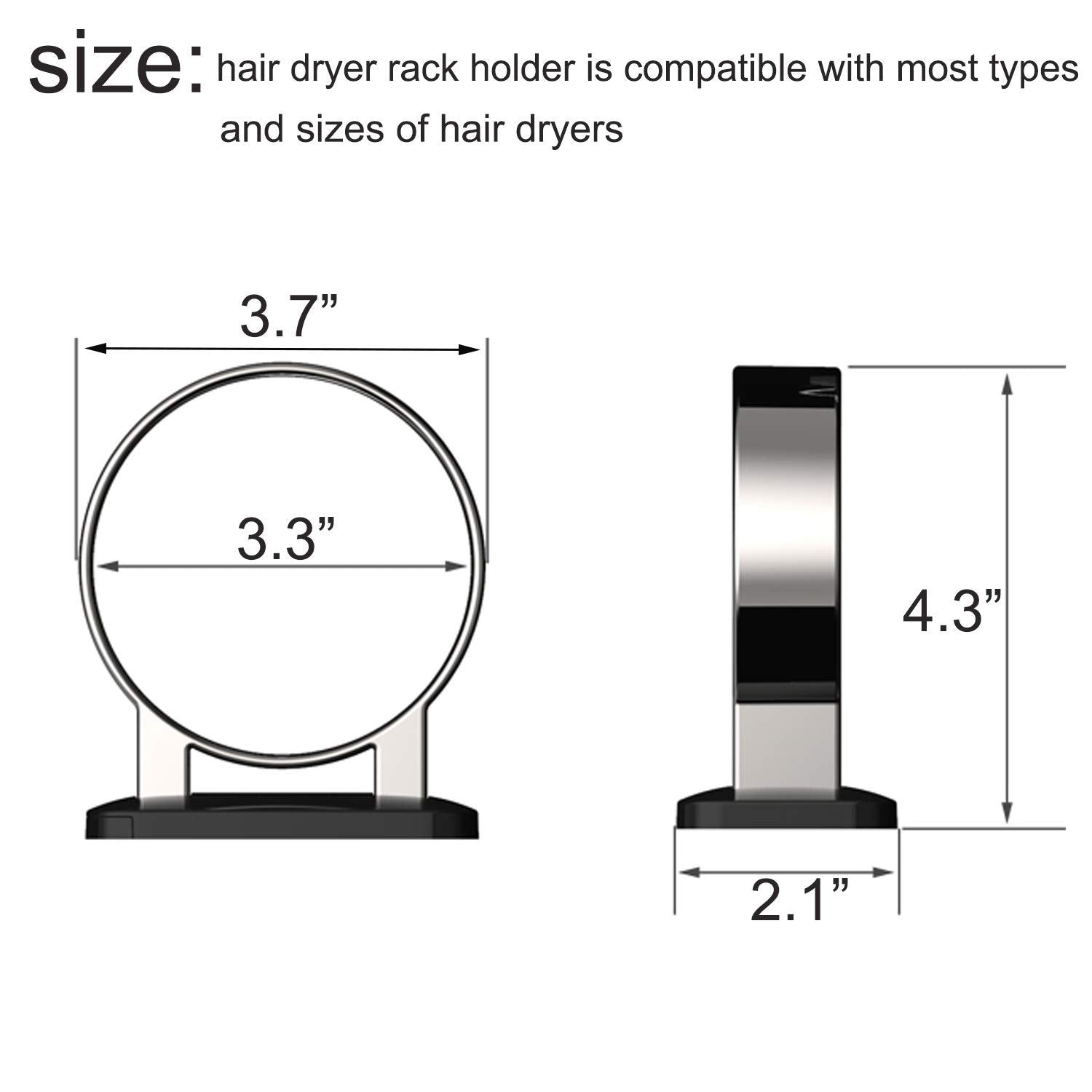 RAIKEDR Hair Dryer Holder - Extra Large Rim Bathroom Cabinet Door Stand, Wall Mount, White, L 3.7”×W 2.1”×H 4.3”