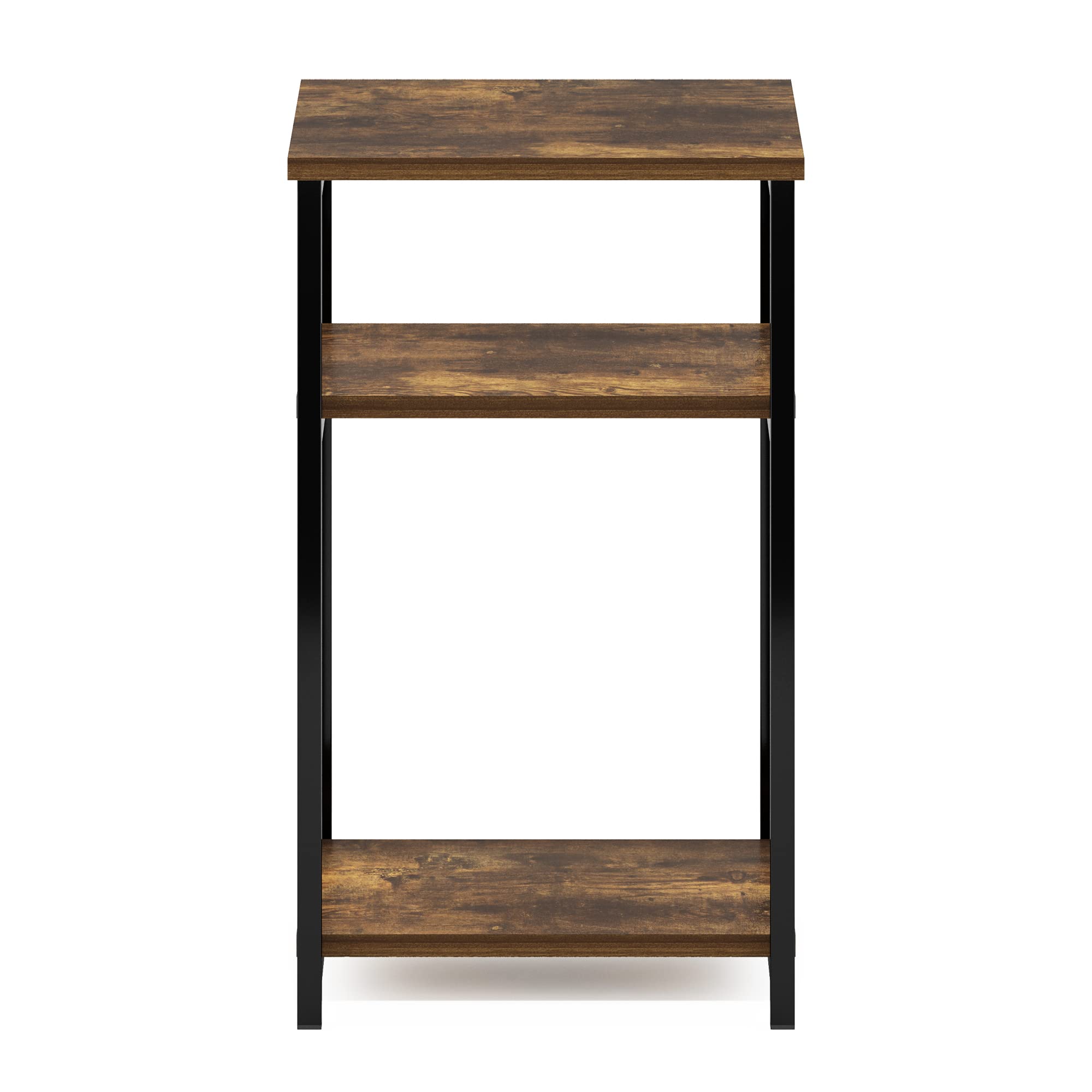 Furinno Just 3-Tier Metal Frame End Table with Storage Shelves, 1-Pack, Amber Pine