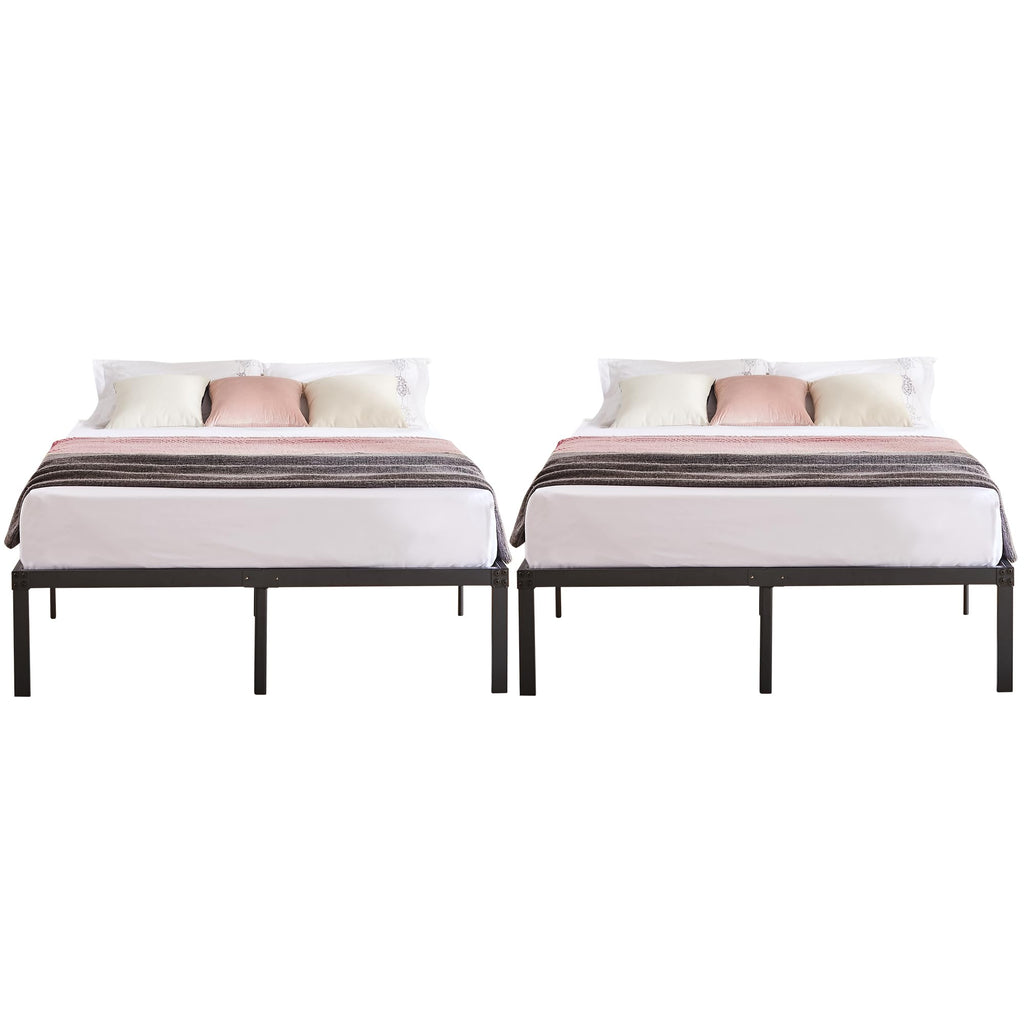 Vecelo 14 Inch Metal Queen Size Bed Frame,Black Basic Steel Slats Platform, Easy Assembly Heavy Duty Noise Free/No Box Spring Needed,Modern(2 Set)