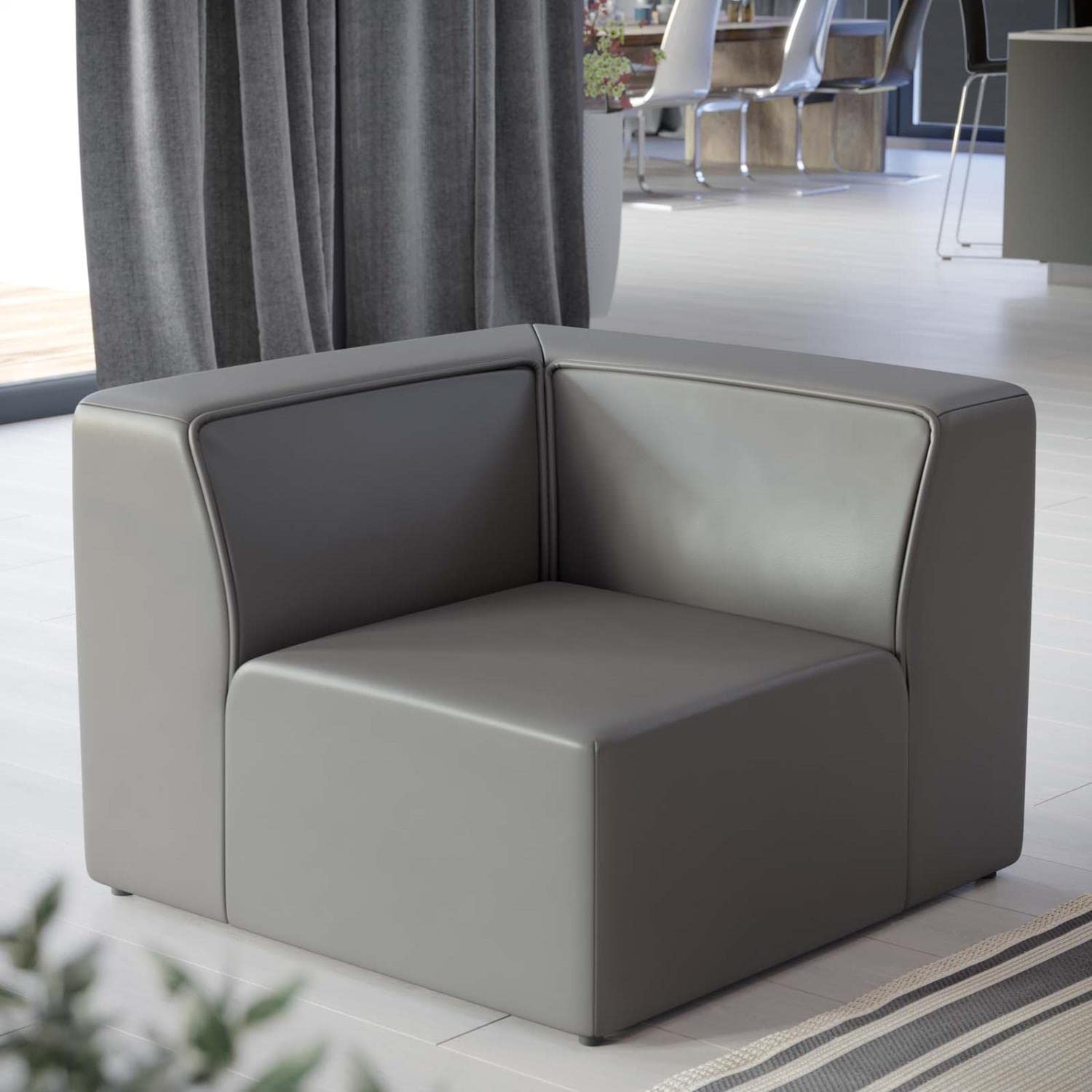 Modway Mingle Vegan Leather Sectional Sofa Corner Chair in Gray