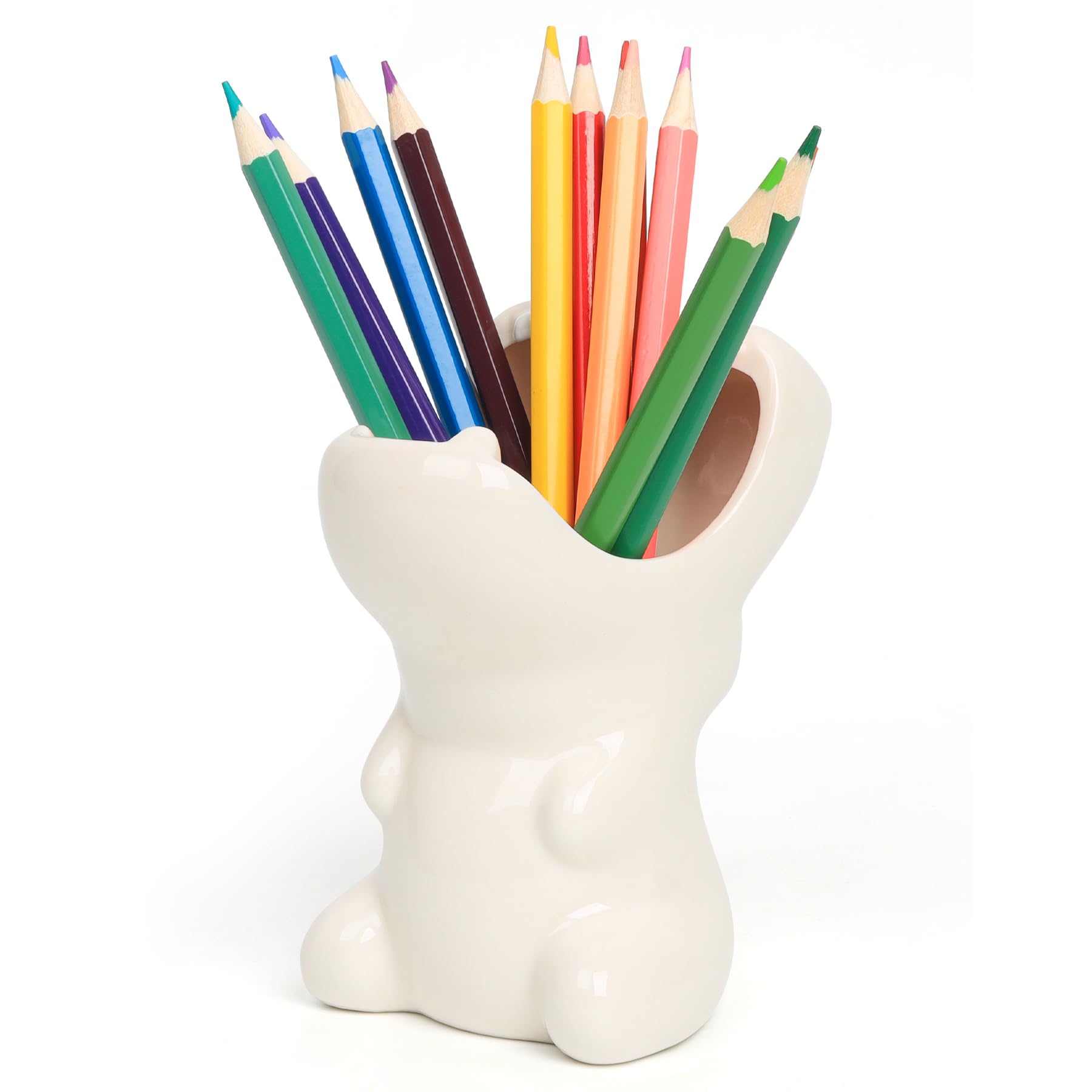 Comsaf Cute Hippo Shaped Pen Pencil Holder, White Ceramic Succulent Planter Pots For Home Office Decoration Desk Organization, S