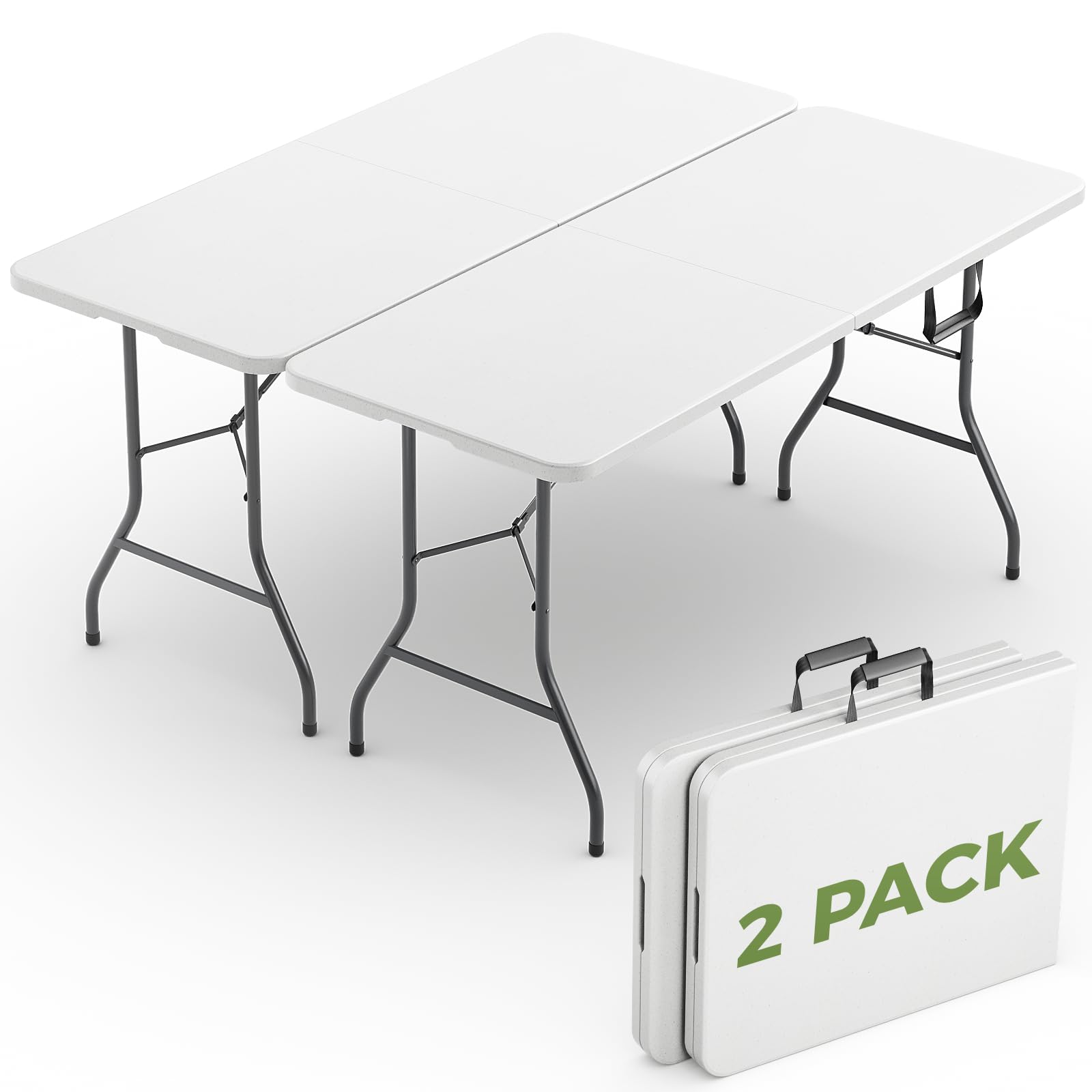 MAKE CHANGES Folding Table 2 Pack, 6 FT Foldable Plastic Table with Carrying Handle, Heavy Duty Portable Fold-in-Half Utility Ta