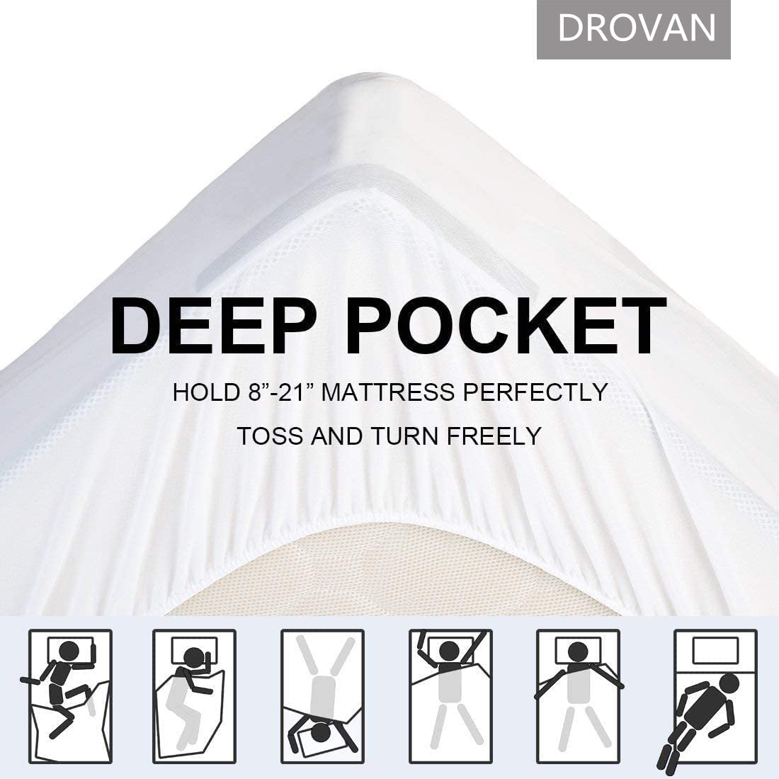 DROVAN Mattress Pad Full Size White Pillow Top 7D Spiral Fiber Filling Cooling Mattress Topper