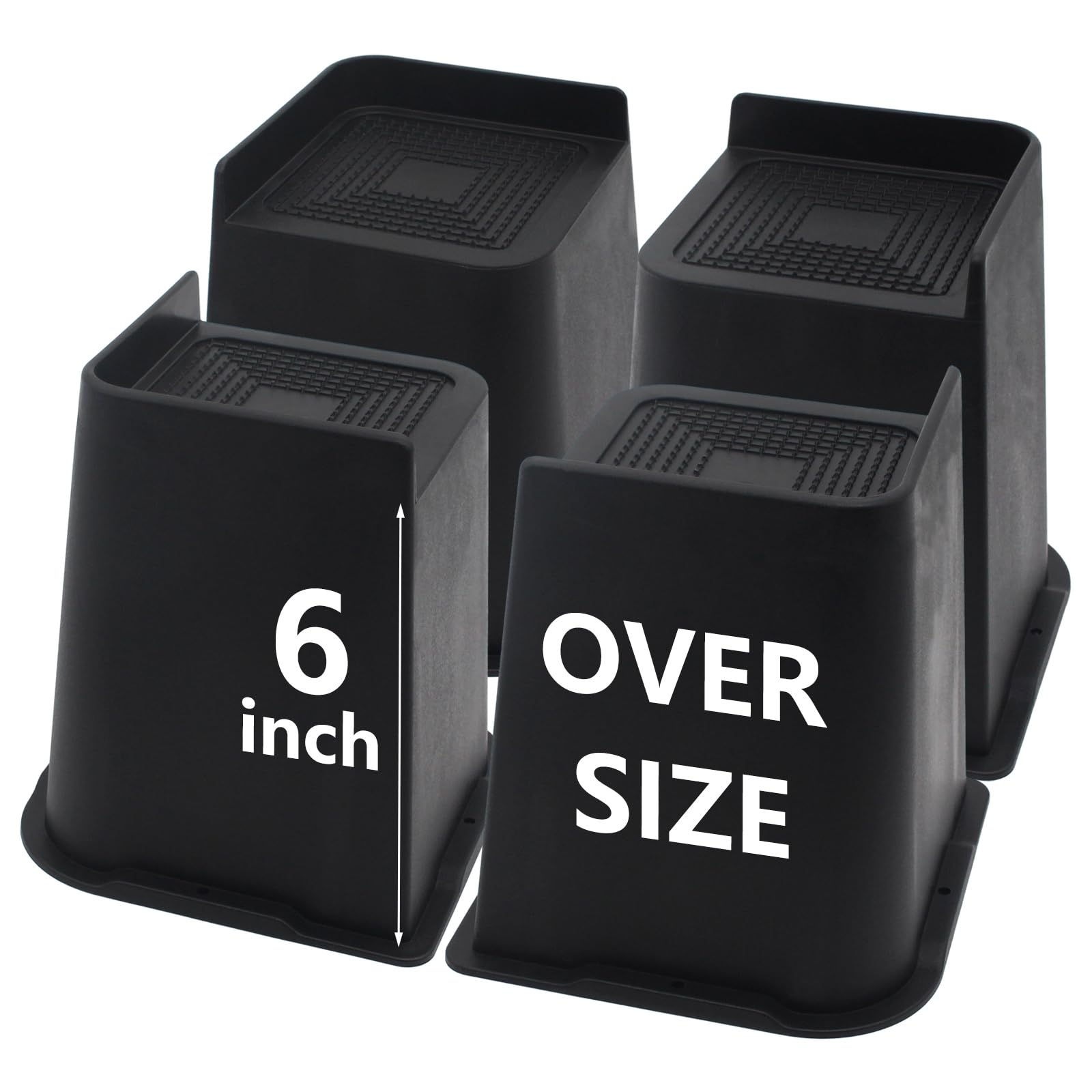 Hanihua 4 Pack Oversized Bed Risers 6 Inch Heavy Duty, Furniture Risers, Black Bed Lifts Risers For Table, Sofa, Chair, Couch, D