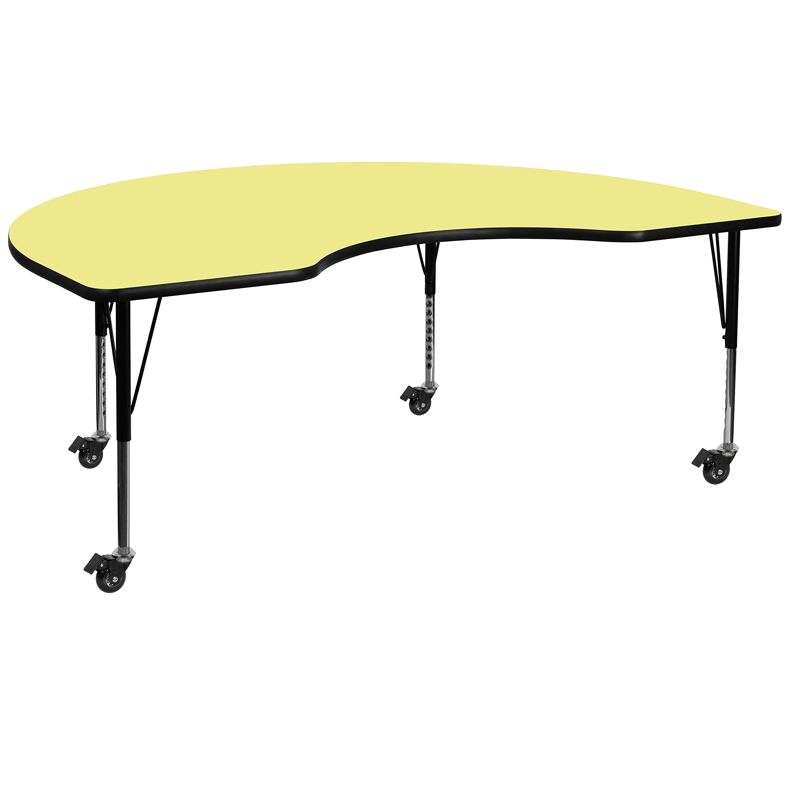 Flash Furniture Mobile Kidney Thermal Laminate Activity Table With Height Adjustable Short Legs, 48" W X 72" L, Yellow