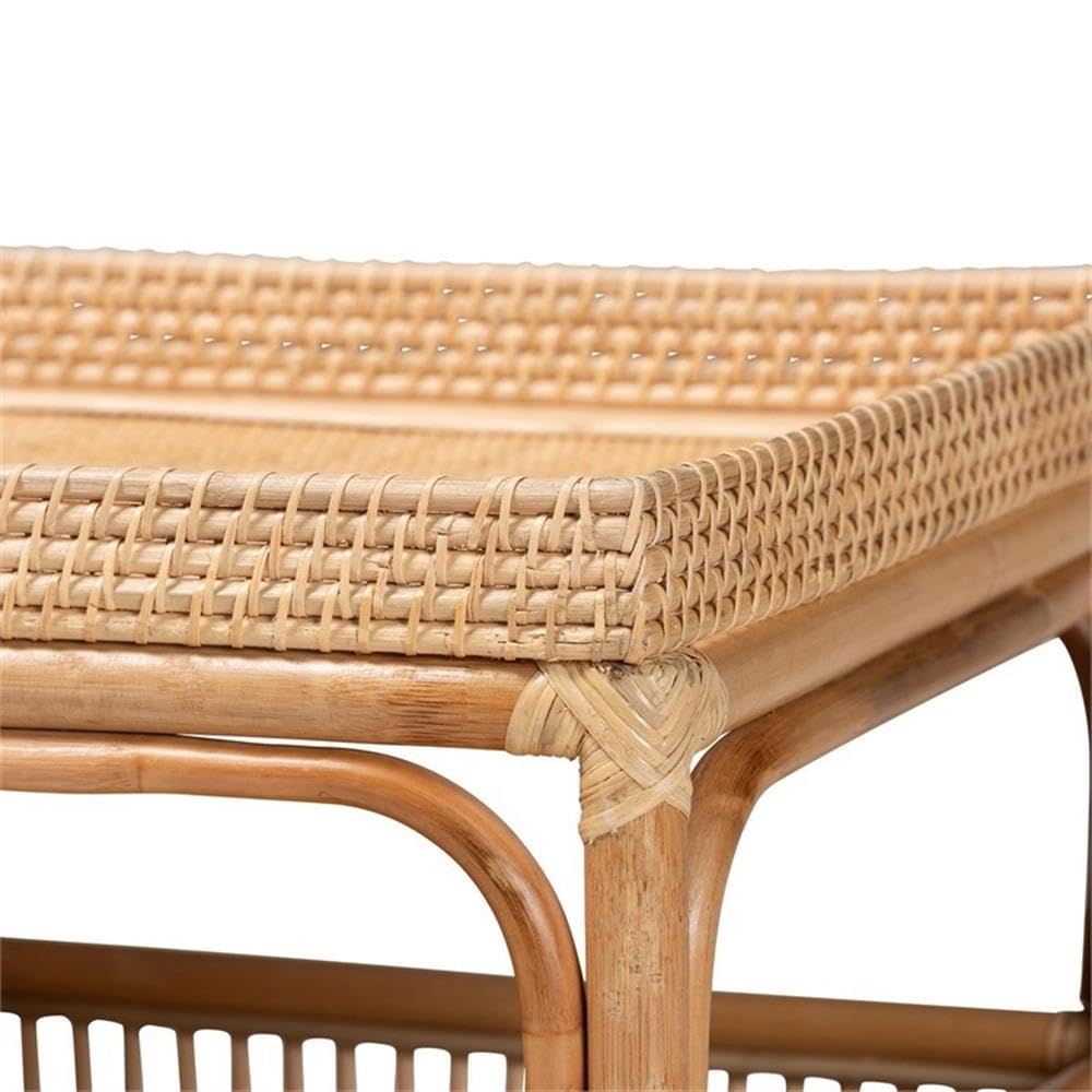 bali & pari Modern Bohemian Rattan Coffee Table - Brown Natural Finish, Stylish Design for Living Room and Lounge