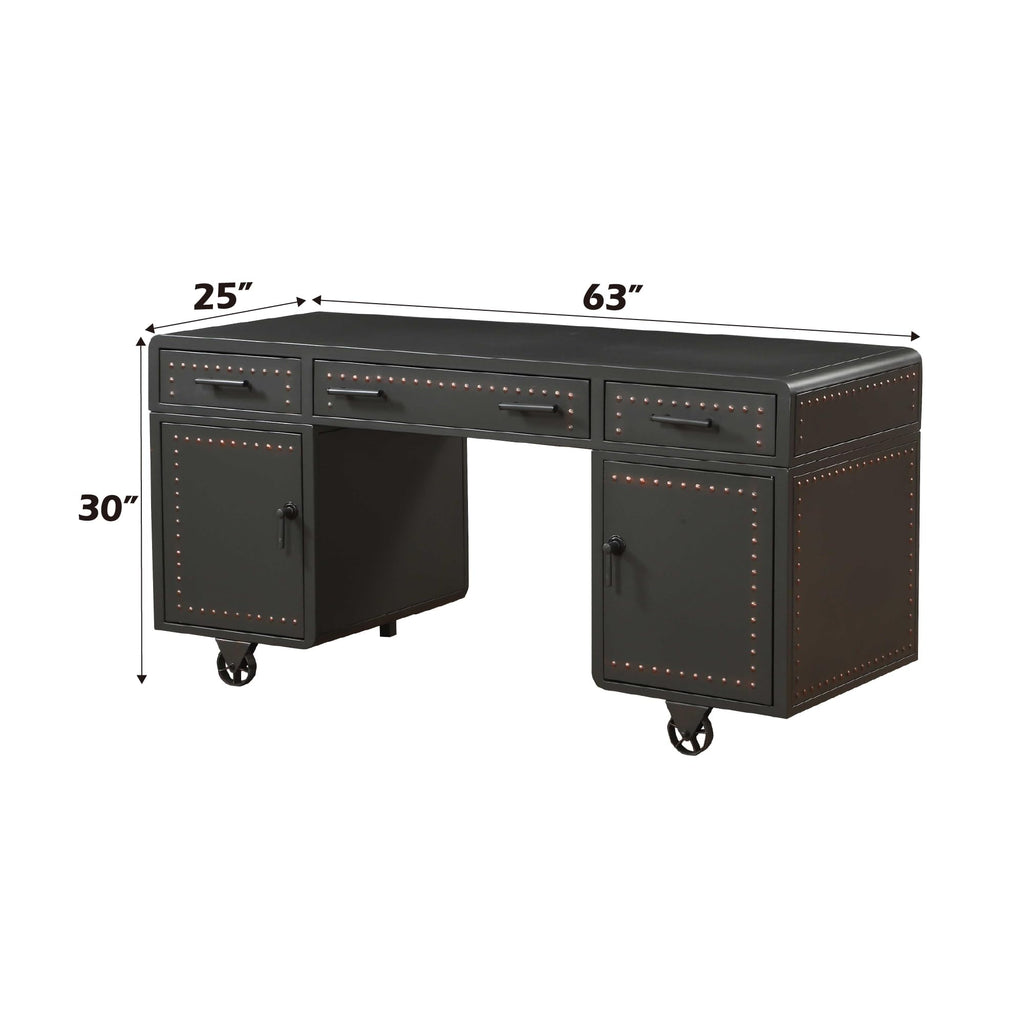 Acme Actaki 3-Drawer Wooden Executive Desk with 2 Doors in Sandy Gray