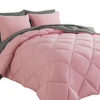 Cosybay Bed In A Bag King Comforter Sets 7Pcs All Season Solid Down Alternative Bedding Sets Pink And Grey With Comforter, Pillo