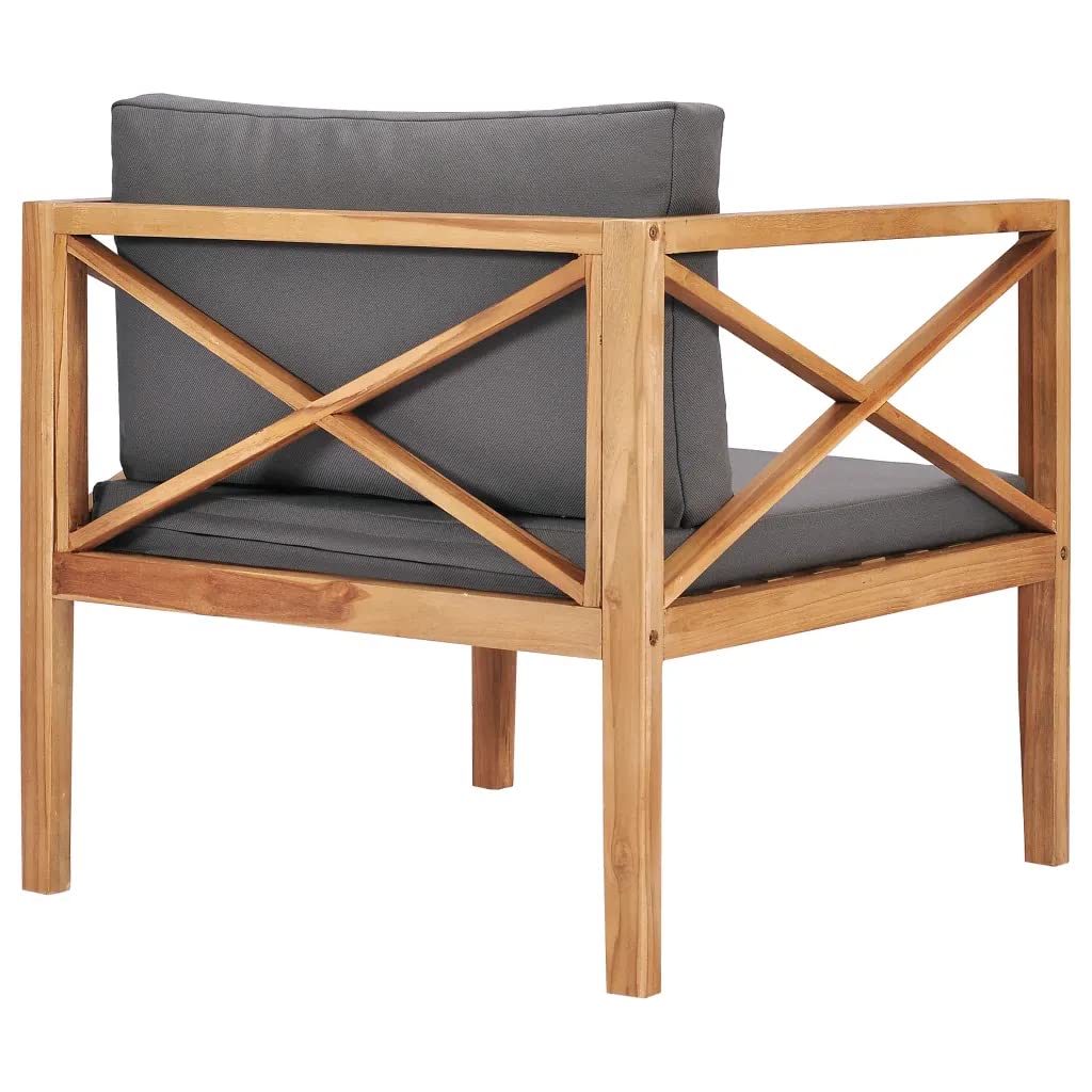 vidaXL Patio Chair with Dark Gray Cushions Solid Teak Wood