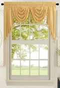 All American Collection New Attached Solid Faux Silk Double Waterfall Valance with Tails (55 x 32, Gold Valance)