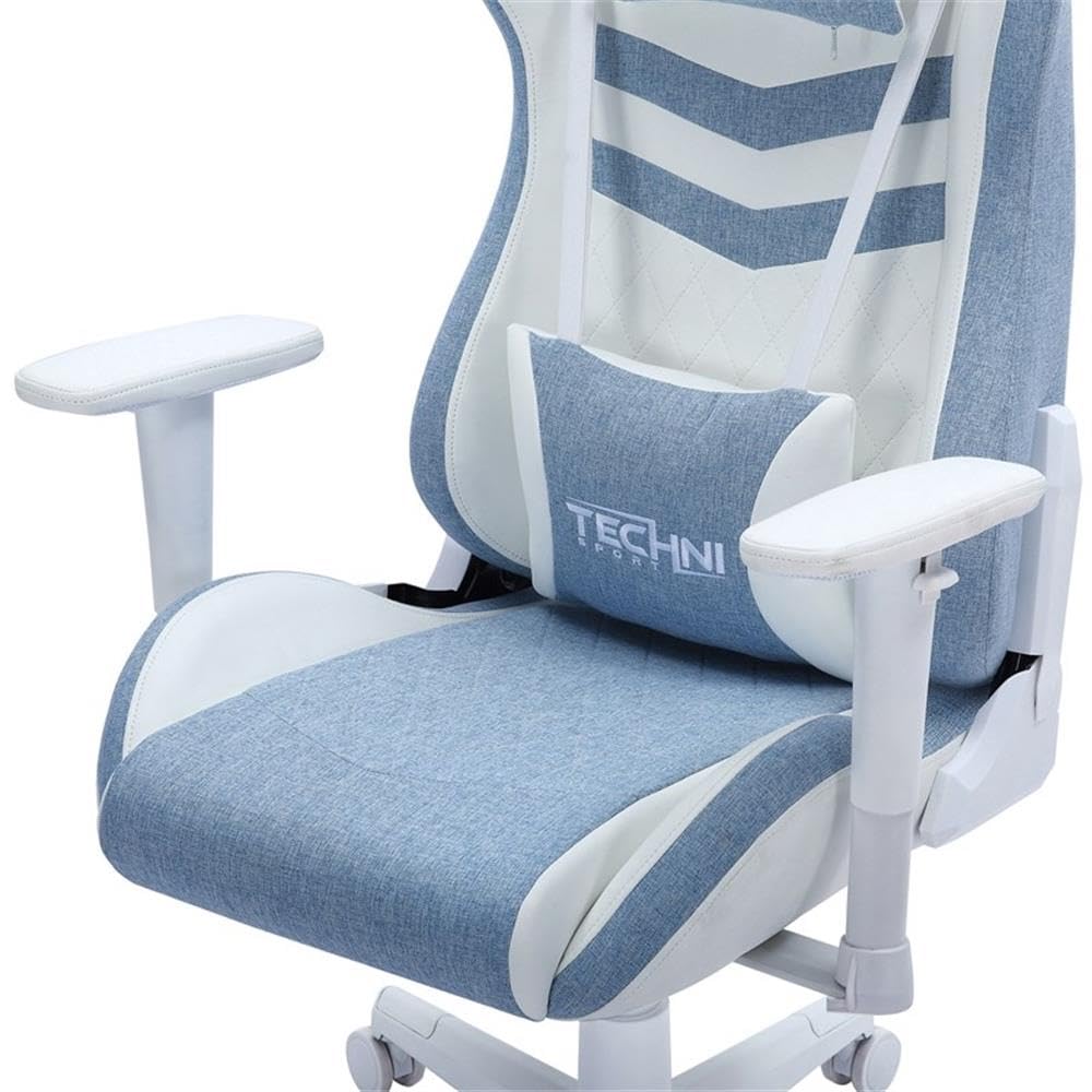 Techni Sport 17" Modern Fabric Ergonomic Gaming Chair in Blue/White