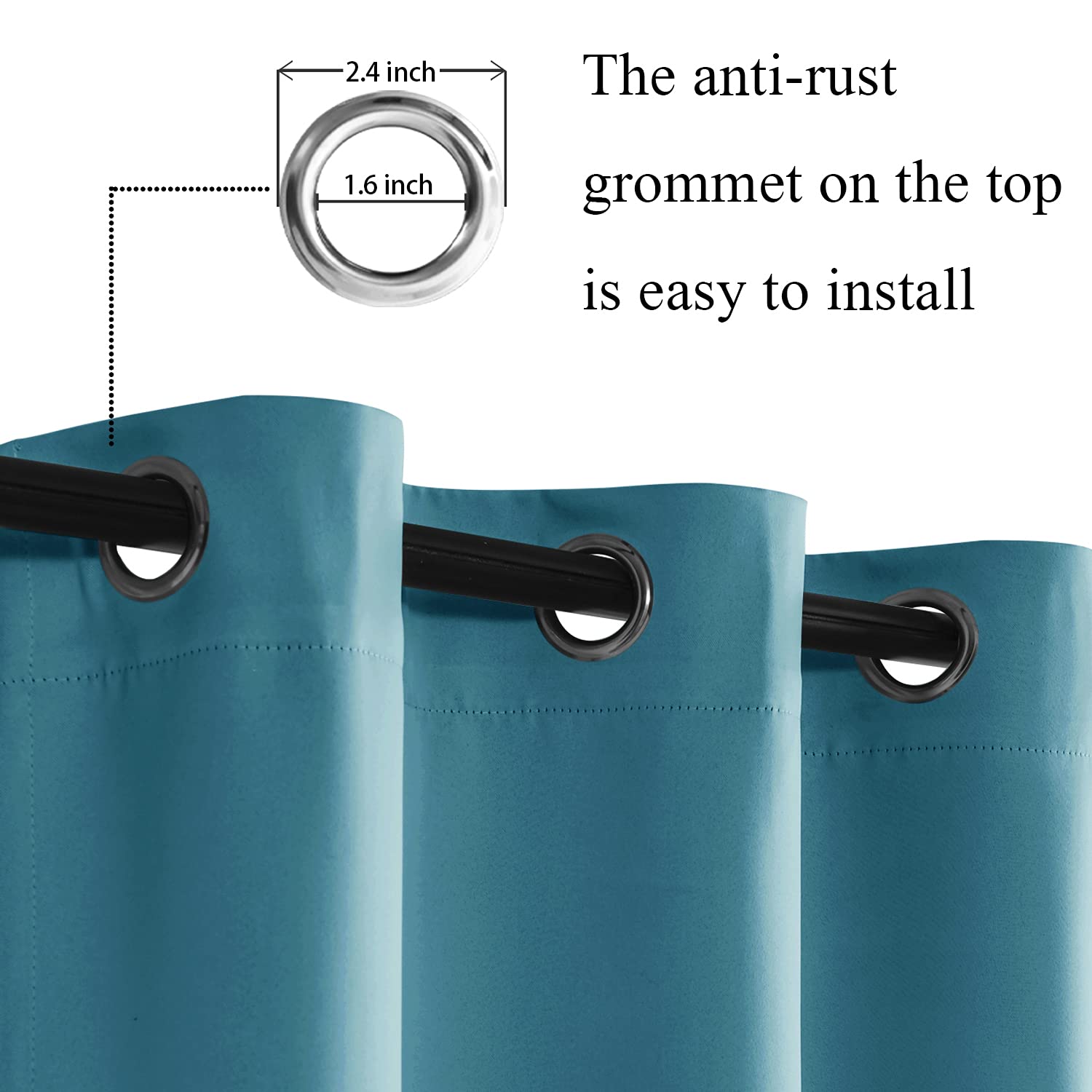 Jiuzhen Turquoise Blackout Curtains With Tiebacks Thermal Insulated, Light Blocking And Noise Reducing Grommet Curtains For Bedroom And Living Room, Set Of 2 Window Curtain Panels, 60 X 84 Inch Length