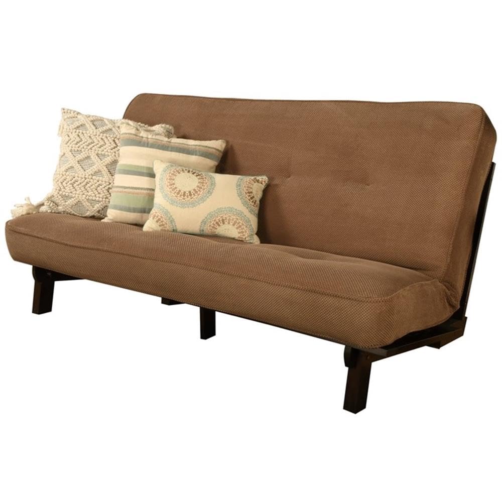 Kodiak Furniture Carson Full Size Futon Frame and Mattress Set - Java Brown Finish Wood Futon Frame with Mattress Included in Mocha Brown Color