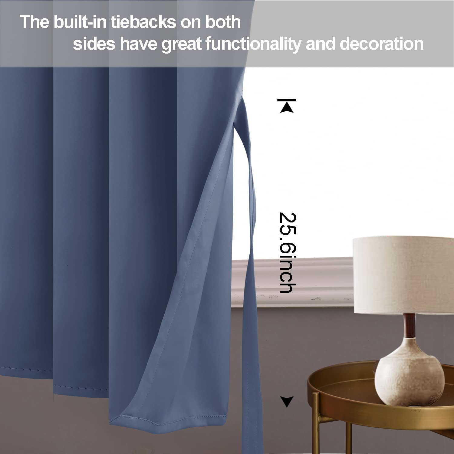 Jiuzhen Dusty Blue Blackout Curtains With Tiebacks Thermal Insulated, Light Blocking And Noise Reducing Grommet Curtains For Bedroom And Living Room, Set Of 2 Window Curtain Panels, 60 X 63 Inch Length