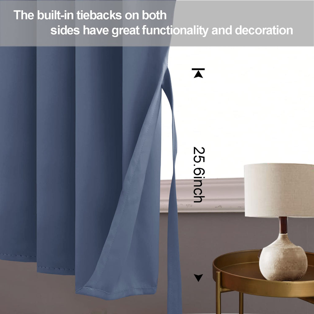 Jiuzhen Blackout Curtains With Tiebacks - Thermal Insulated, Light Blocking And Noise Reducing Grommet Curtain Drapes For Bedroom And Living Room, Set Of 2 Panels, 38 X 45 Inch Length, Dusty Blue