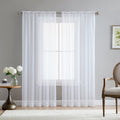 HLC.ME White Rod Pocket Sheer Voile Window Curtain Panels for Bedroom, Living Room, Kids Room & Kitchen - 90 inch Long Set of 2