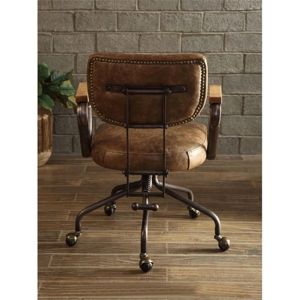 Acme Leather Swivel Office Chair, Vintage Brown Whiskey, Model AC-92410