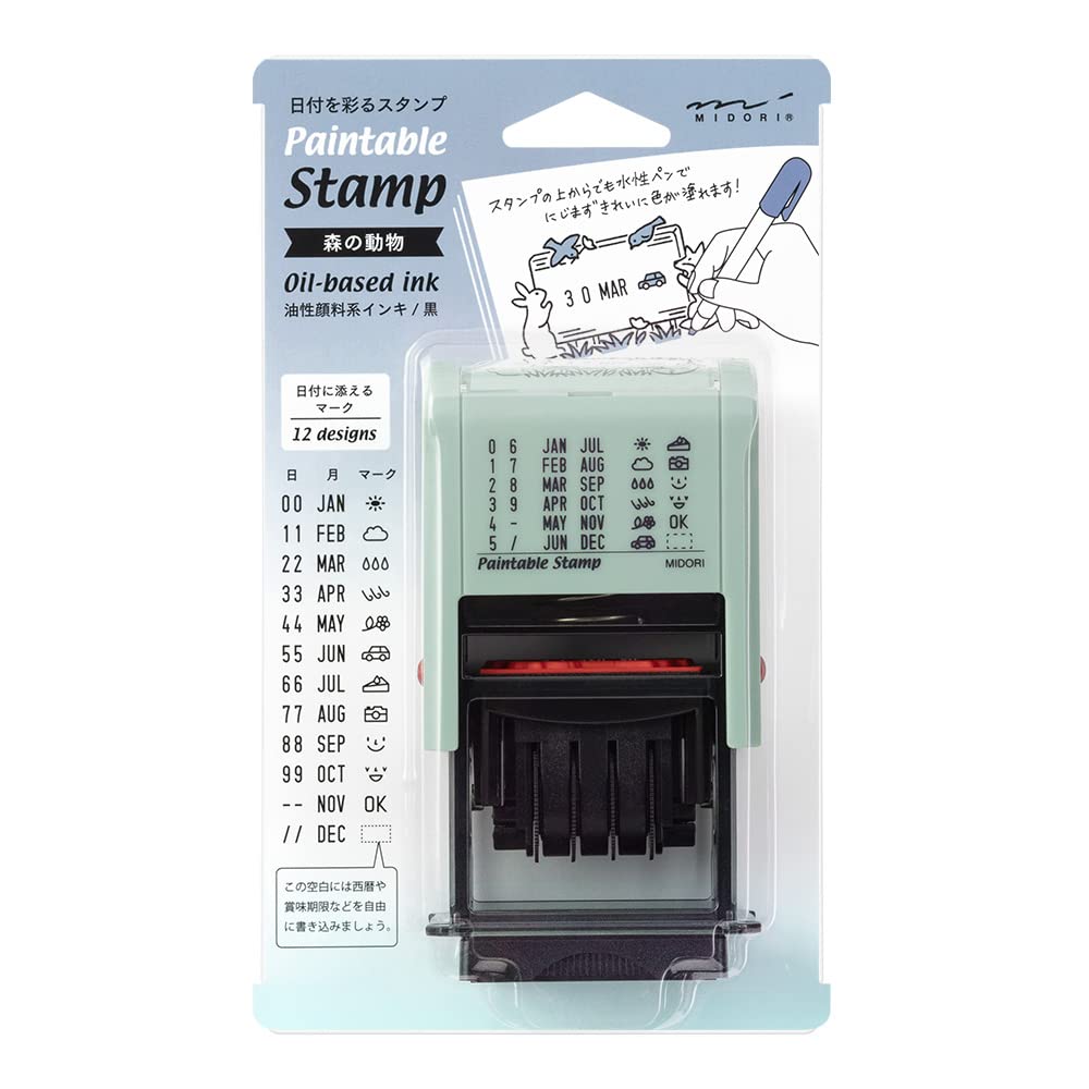 Designphil 35453006 Midori Stamp Rotating Stamp Date Forest Animal Pattern