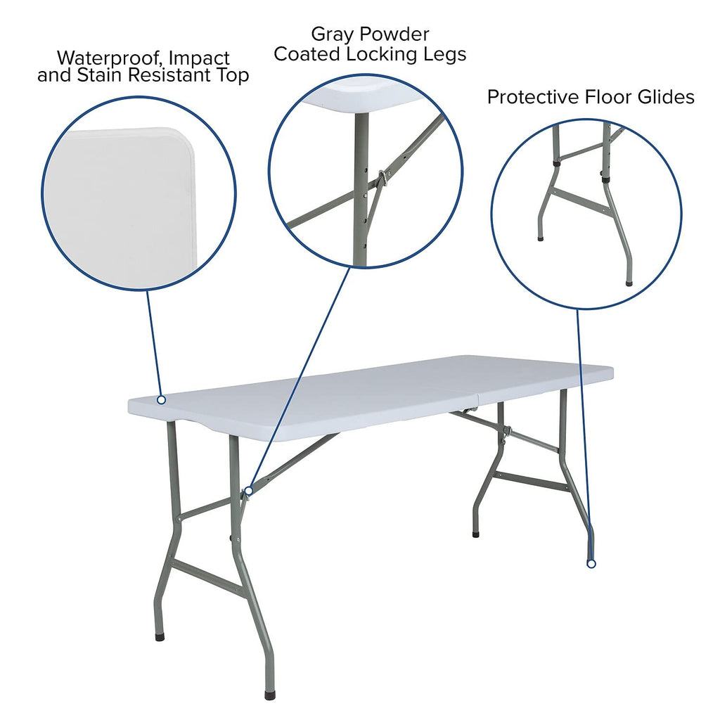 Flash Furniture Kathryn 4.97-Foot Bi-Fold Granite White Plastic Folding Table