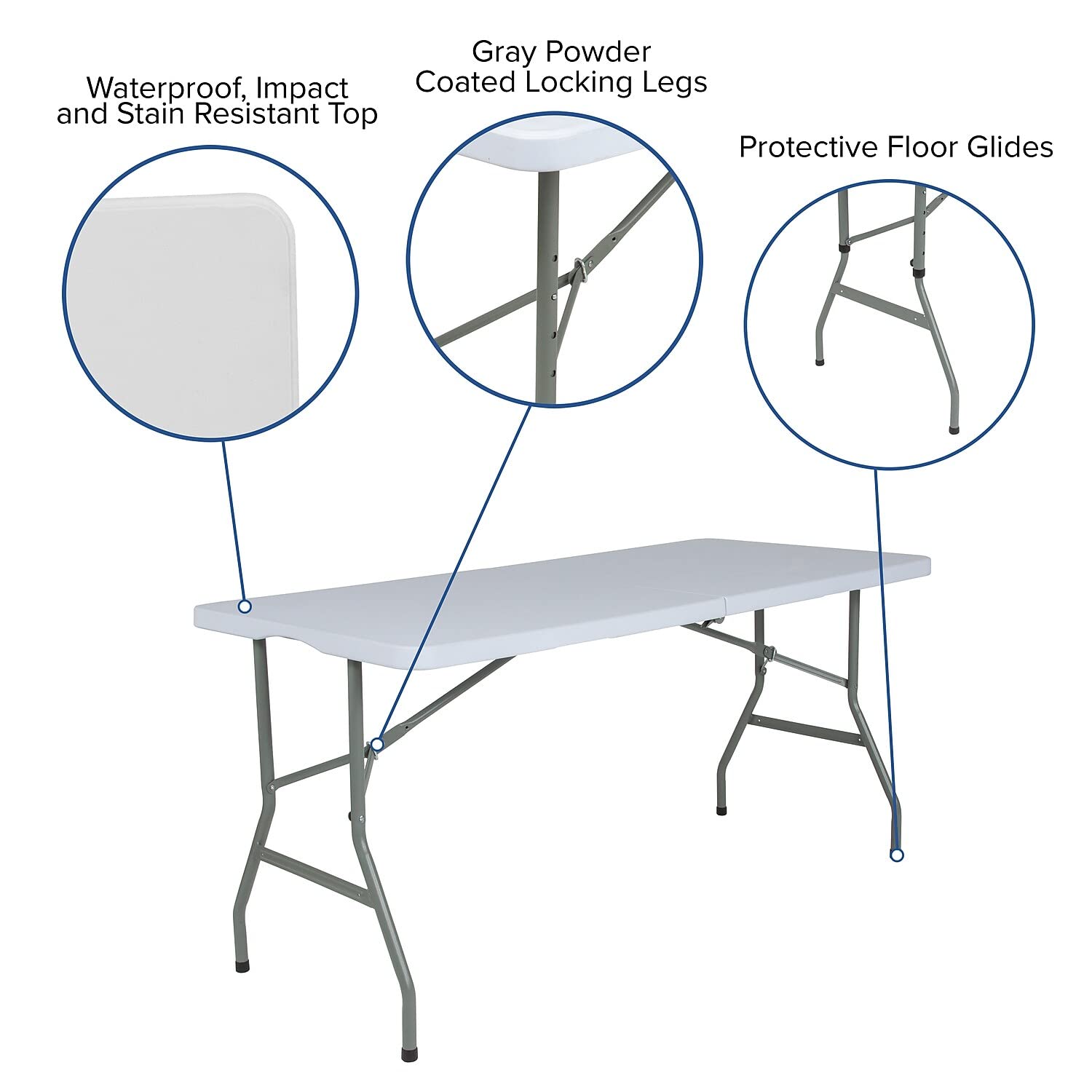 Flash Furniture Kathryn 4.97-Foot Bi-Fold Granite White Plastic Folding Table
