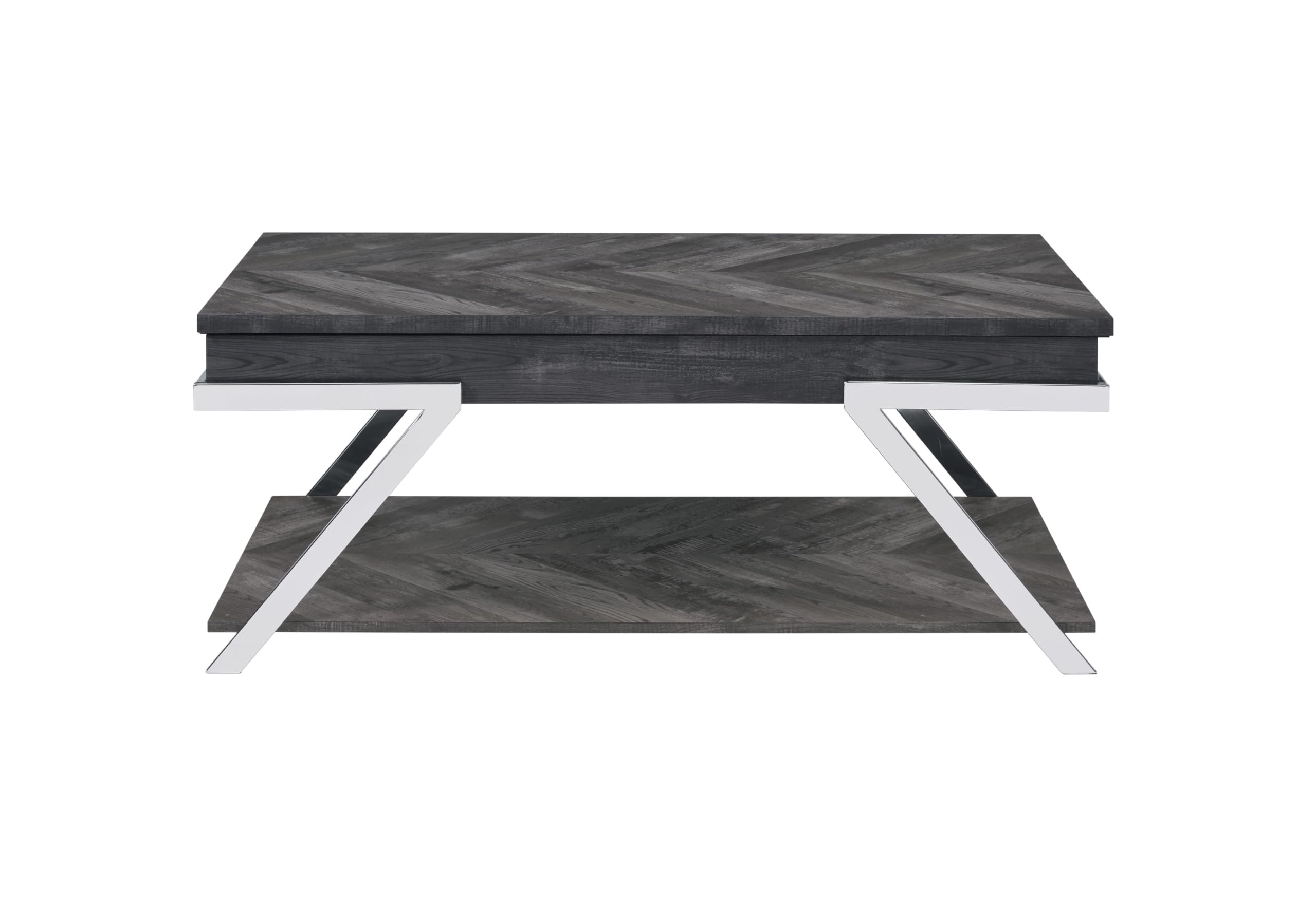 Steve Silver Co Roma Lift-Top Cocktail Table, Living Room, Silvershield® Tops, Undertop Storage Space, Bottom Shelf, Chrome Legs, Contemporary Style, 47.5" D x 24" W x 19.25" H, Black/Chrome